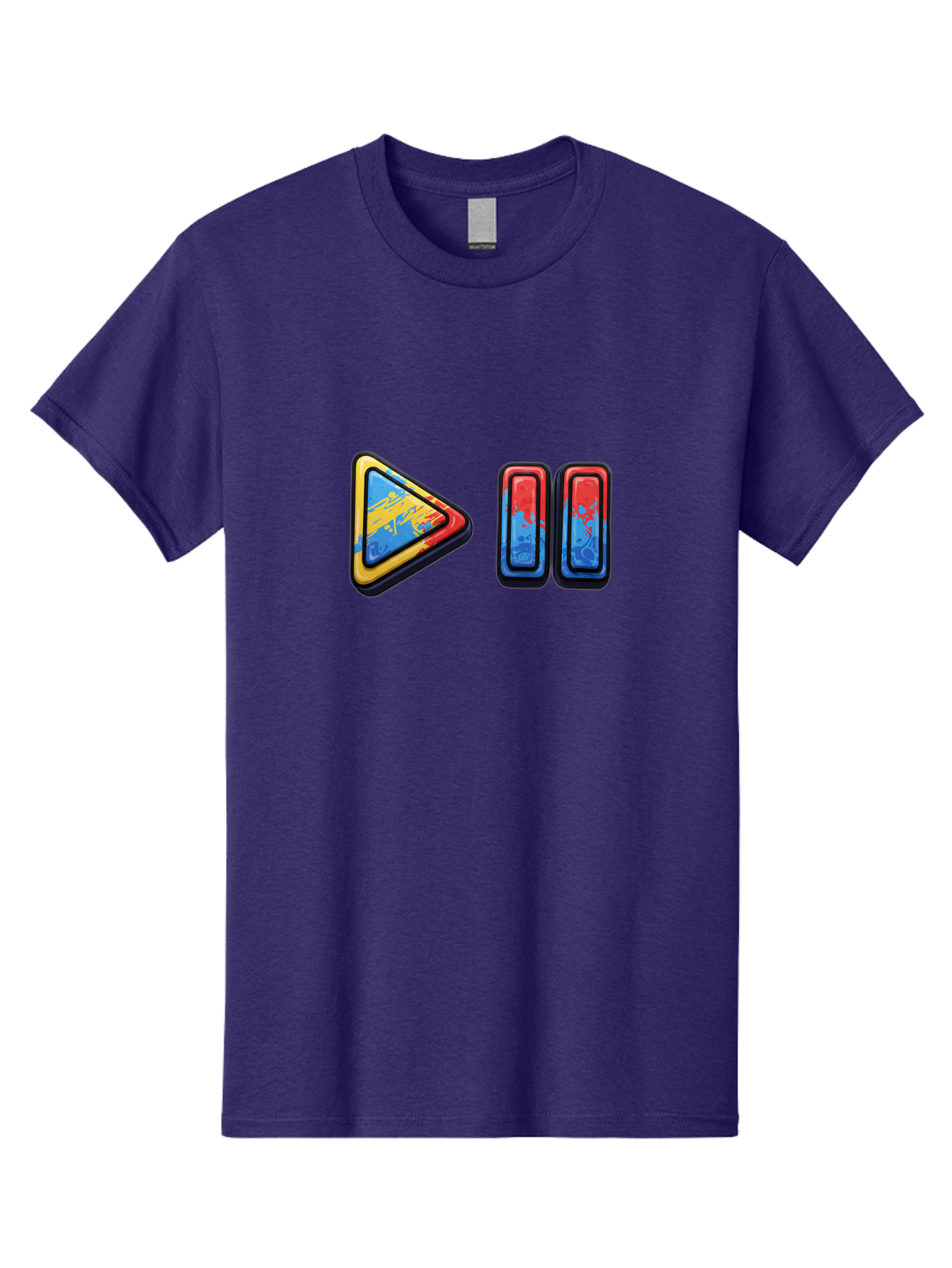 Play-Button-And-Skip-Buttons Men'S Graphic Tee, 100% Cotton, Comfortable Casual Summer Wear, Machine Washable, Play Button, Media Controls, Video Player, Glitch Art, Distorted Graphics, Abstract Shapes, Vibrant Colors, Button Icons, Bac324