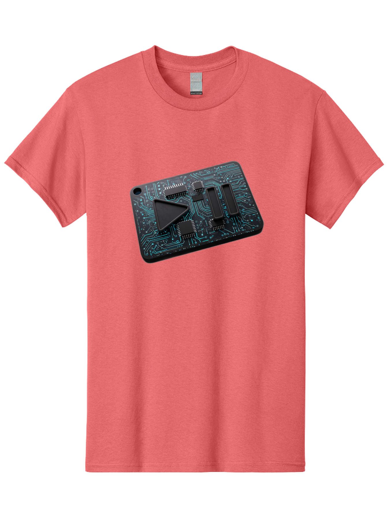 Play-Button-Circuit-Card Men'S Graphic Tee, 100% Cotton, Comfortable Casual Summer Wear, Machine Washable, Media Controls, Play Button, Circuit Board, Electronic Device, Futuristic Design, Modern Technology, Sleek Interface, User Experience, Bac325