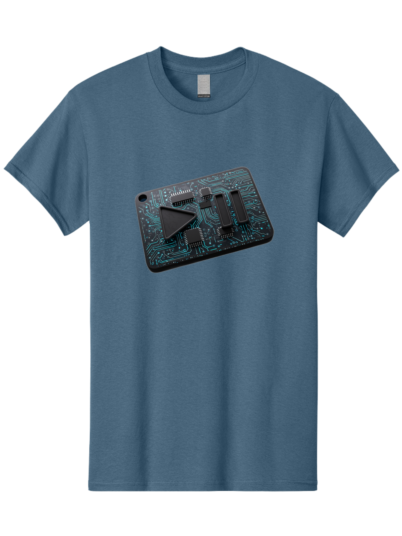 Play-Button-Circuit-Card Men'S Graphic Tee, 100% Cotton, Comfortable Casual Summer Wear, Machine Washable, Media Controls, Play Button, Circuit Board, Electronic Device, Futuristic Design, Modern Technology, Sleek Interface, User Experience, Bac325