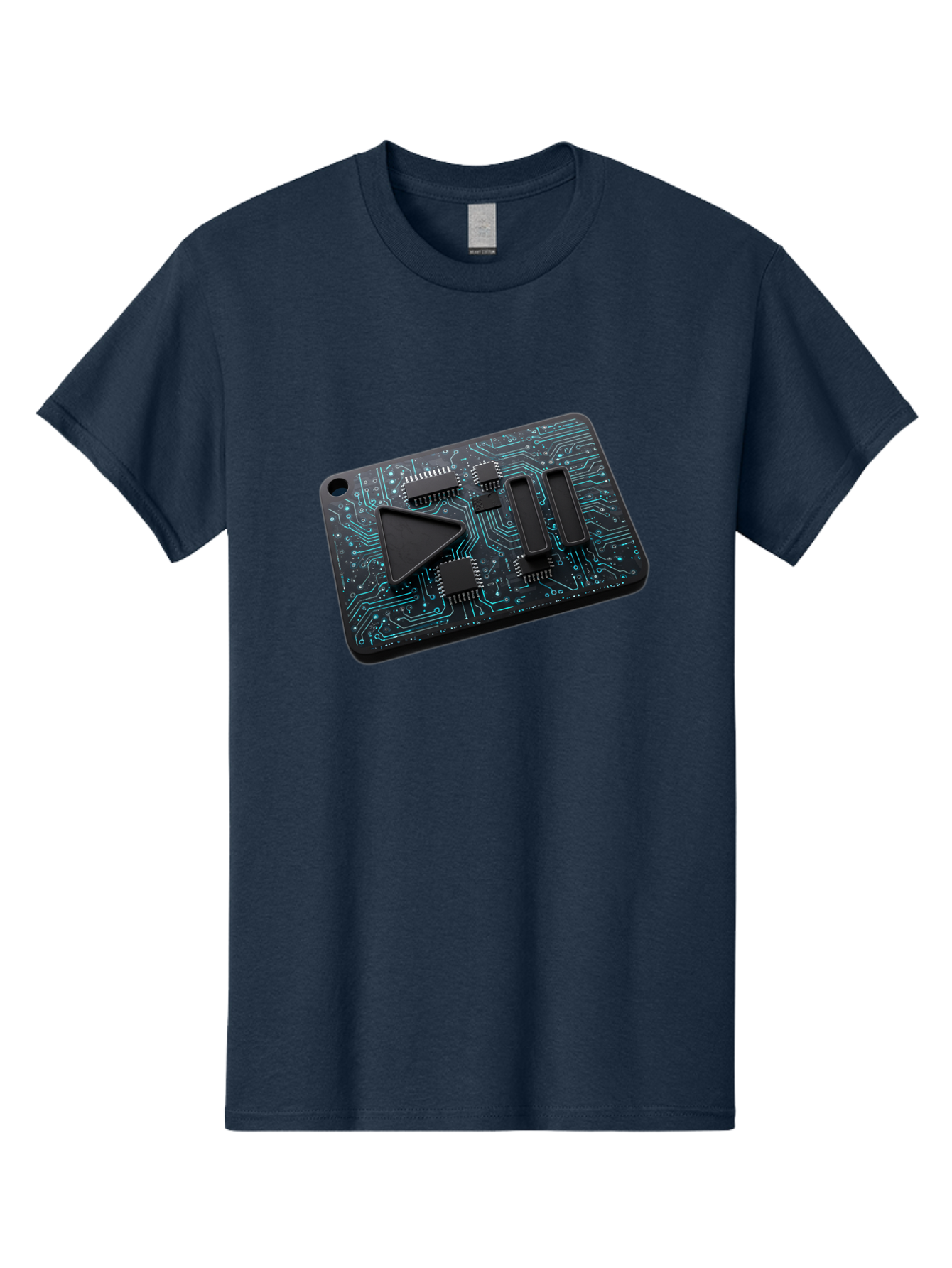 Play-Button-Circuit-Card Men'S Graphic Tee, 100% Cotton, Comfortable Casual Summer Wear, Machine Washable, Media Controls, Play Button, Circuit Board, Electronic Device, Futuristic Design, Modern Technology, Sleek Interface, User Experience, Bac325