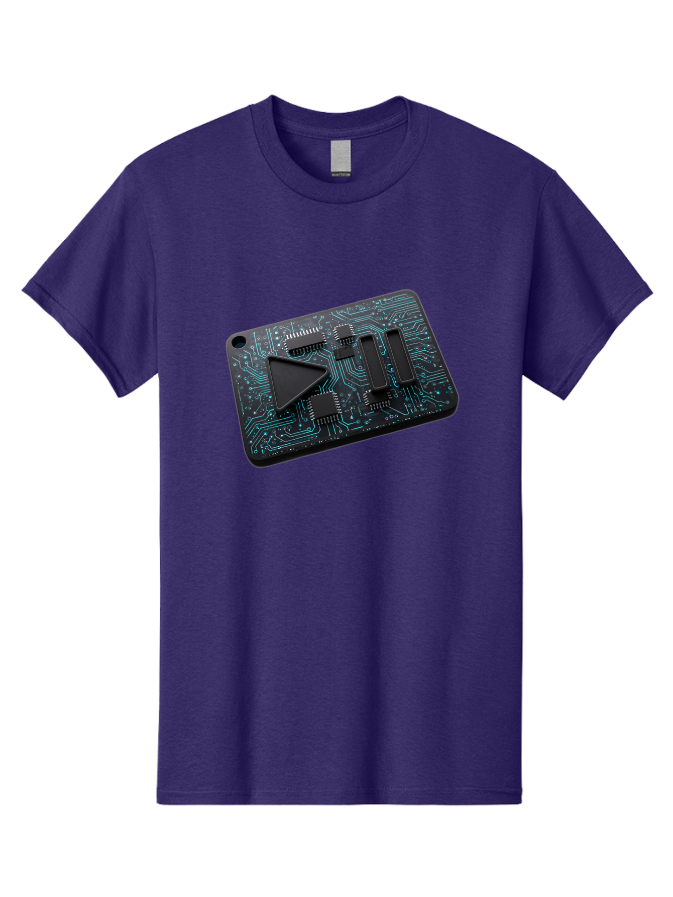 Play-Button-Circuit-Card Men'S Graphic Tee, 100% Cotton, Comfortable Casual Summer Wear, Machine Washable, Media Controls, Play Button, Circuit Board, Electronic Device, Futuristic Design, Modern Technology, Sleek Interface, User Experience, Bac325