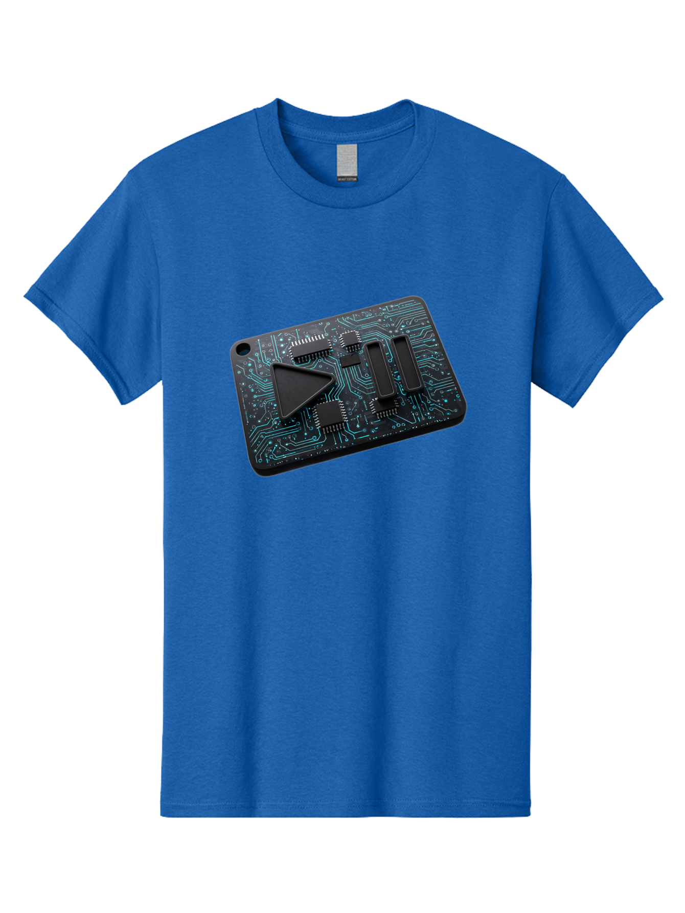 Play-Button-Circuit-Card Men'S Graphic Tee, 100% Cotton, Comfortable Casual Summer Wear, Machine Washable, Media Controls, Play Button, Circuit Board, Electronic Device, Futuristic Design, Modern Technology, Sleek Interface, User Experience, Bac325
