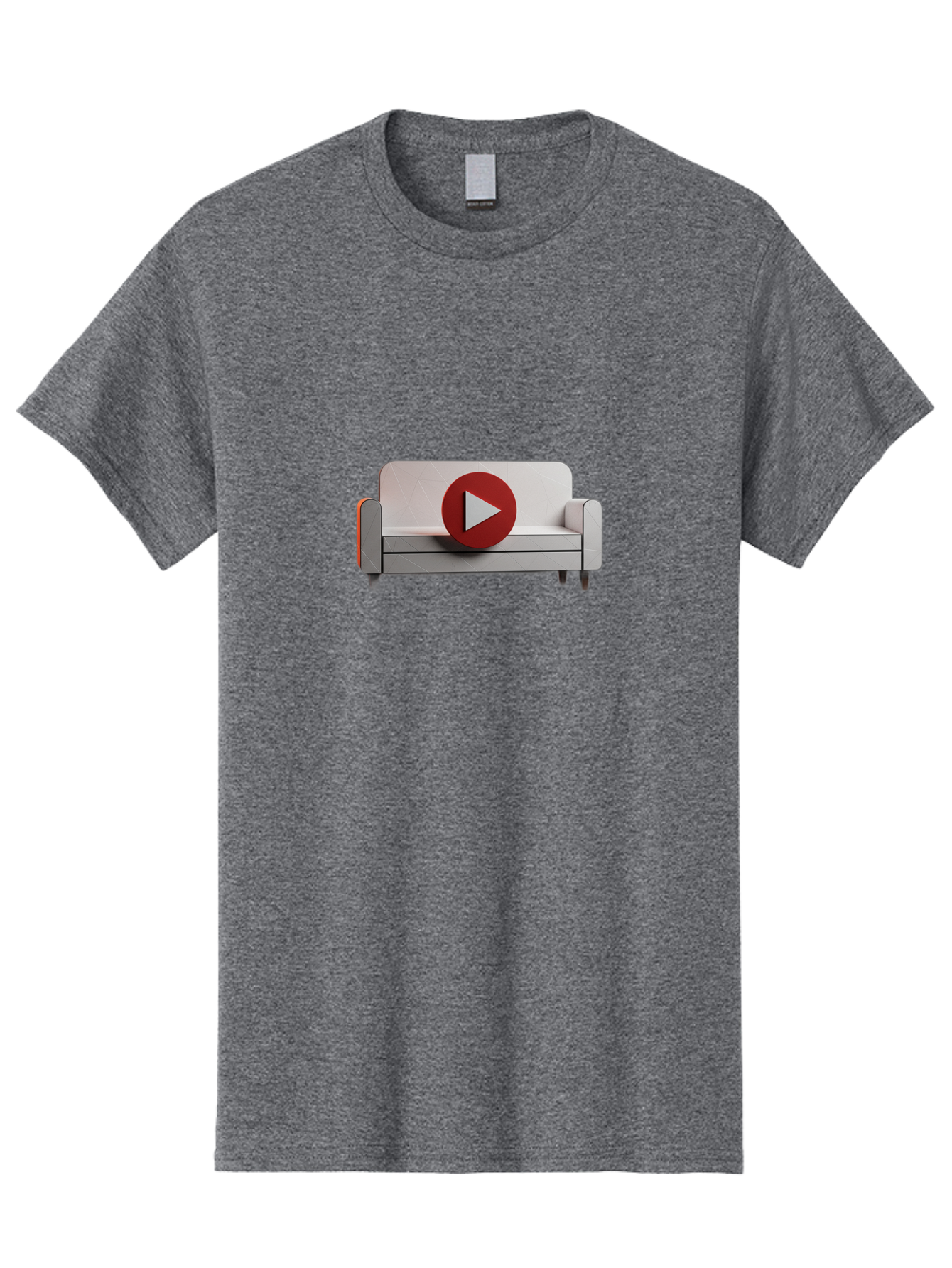 Play-Button-On-Sofa Men'S Graphic Tee, 100% Cotton, Comfortable Casual Summer Wear, Machine Washable, Play Button On Couch, Video Play Icon, Sofa Furniture, 3D Illustration, Modern Interior Design, Home Decor, Digital Media, Entertainment, Bac328