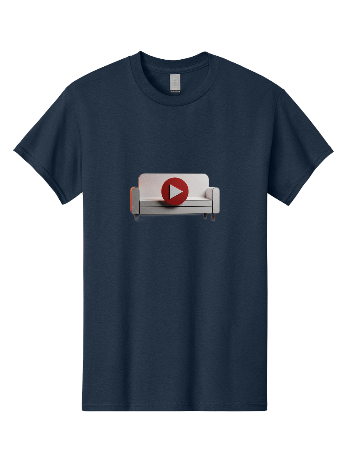 Play-Button-On-Sofa Men'S Graphic Tee, 100% Cotton, Comfortable Casual Summer Wear, Machine Washable, Play Button On Couch, Video Play Icon, Sofa Furniture, 3D Illustration, Modern Interior Design, Home Decor, Digital Media, Entertainment, Bac328