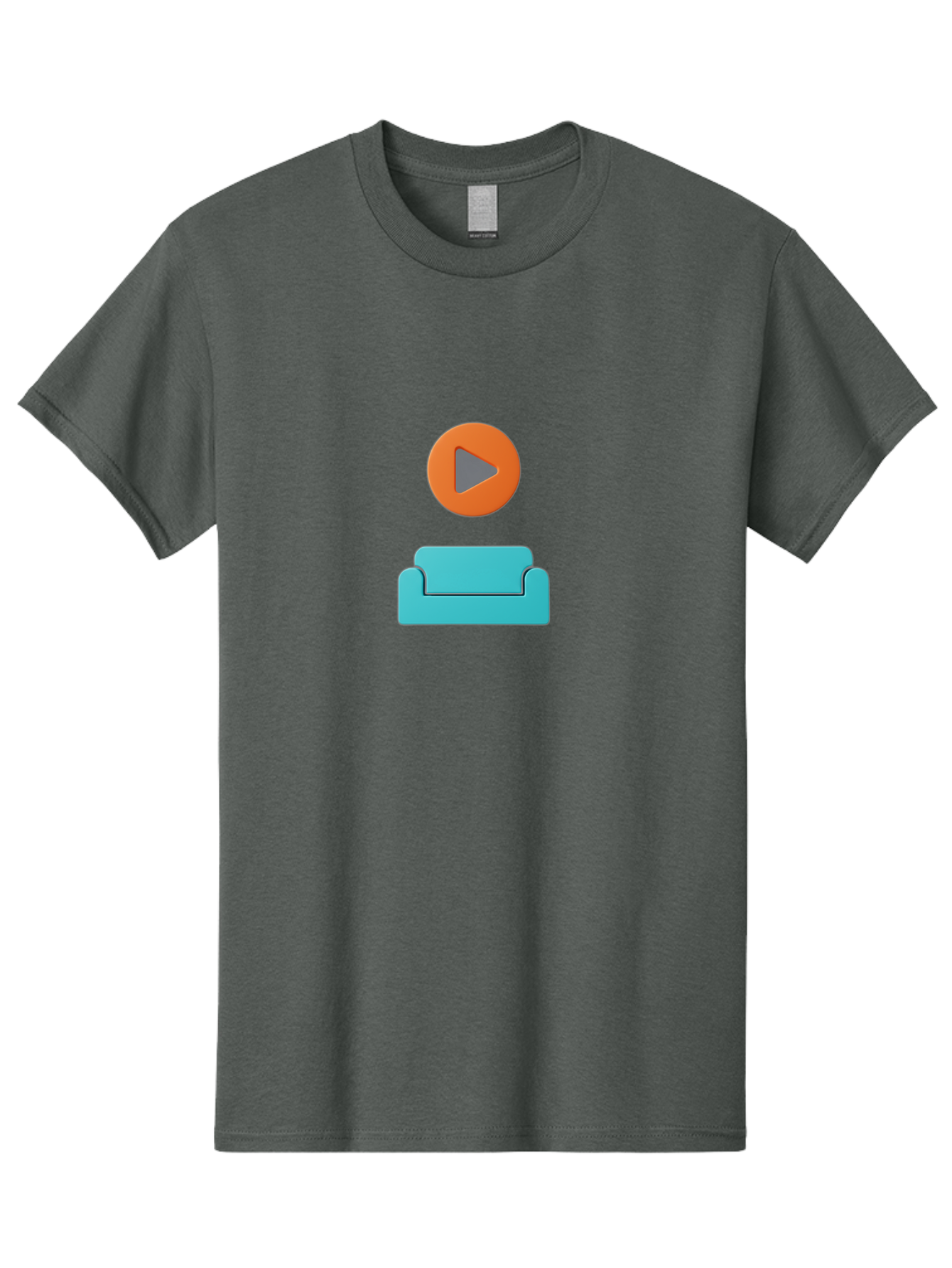 Play-Button-Sofa Men'S Graphic Tee, 100% Cotton, Comfortable Casual Summer Wear, Machine Washable, Play Button, Sofa, Blue Couch, Entertainment, Relaxation, Orange Circle, Gray Play Icon, Digital Illustration, Modern Design Bac329