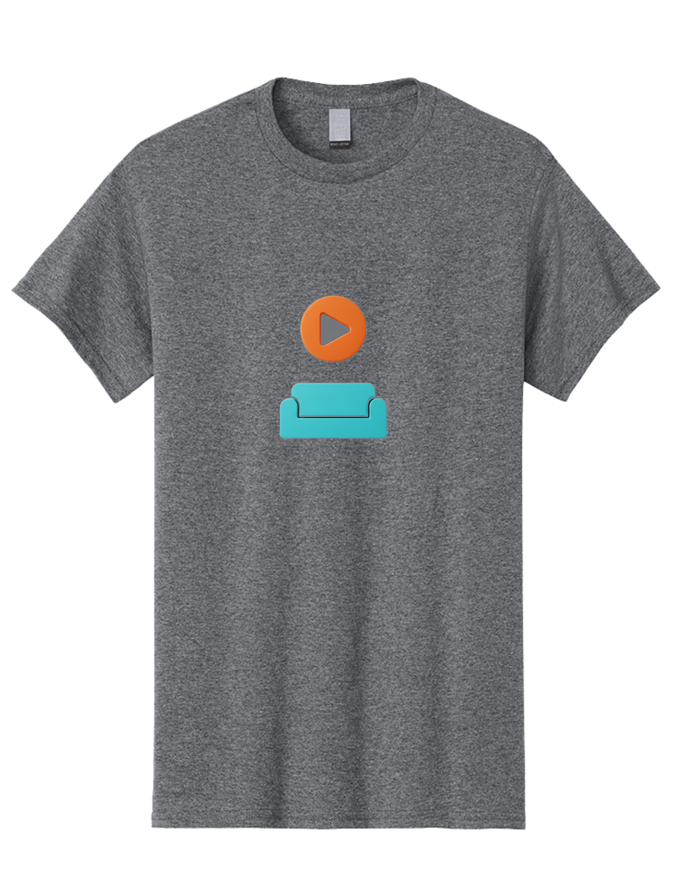 Play-Button-Sofa Men'S Graphic Tee, 100% Cotton, Comfortable Casual Summer Wear, Machine Washable, Play Button, Sofa, Blue Couch, Entertainment, Relaxation, Orange Circle, Gray Play Icon, Digital Illustration, Modern Design Bac329