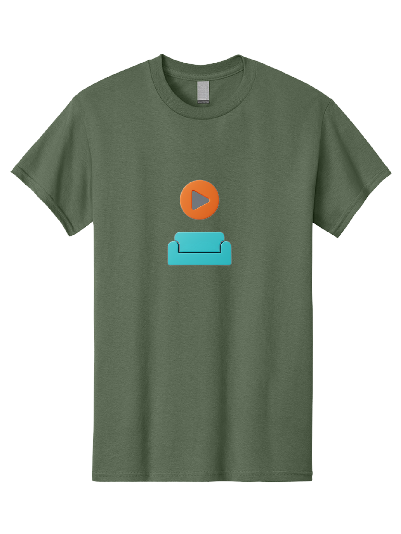 Play-Button-Sofa Men'S Graphic Tee, 100% Cotton, Comfortable Casual Summer Wear, Machine Washable, Play Button, Sofa, Blue Couch, Entertainment, Relaxation, Orange Circle, Gray Play Icon, Digital Illustration, Modern Design Bac329