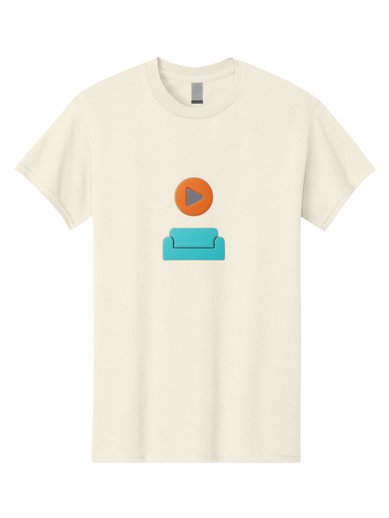 Play-Button-Sofa Men'S Graphic Tee, 100% Cotton, Comfortable Casual Summer Wear, Machine Washable, Play Button, Sofa, Blue Couch, Entertainment, Relaxation, Orange Circle, Gray Play Icon, Digital Illustration, Modern Design Bac329