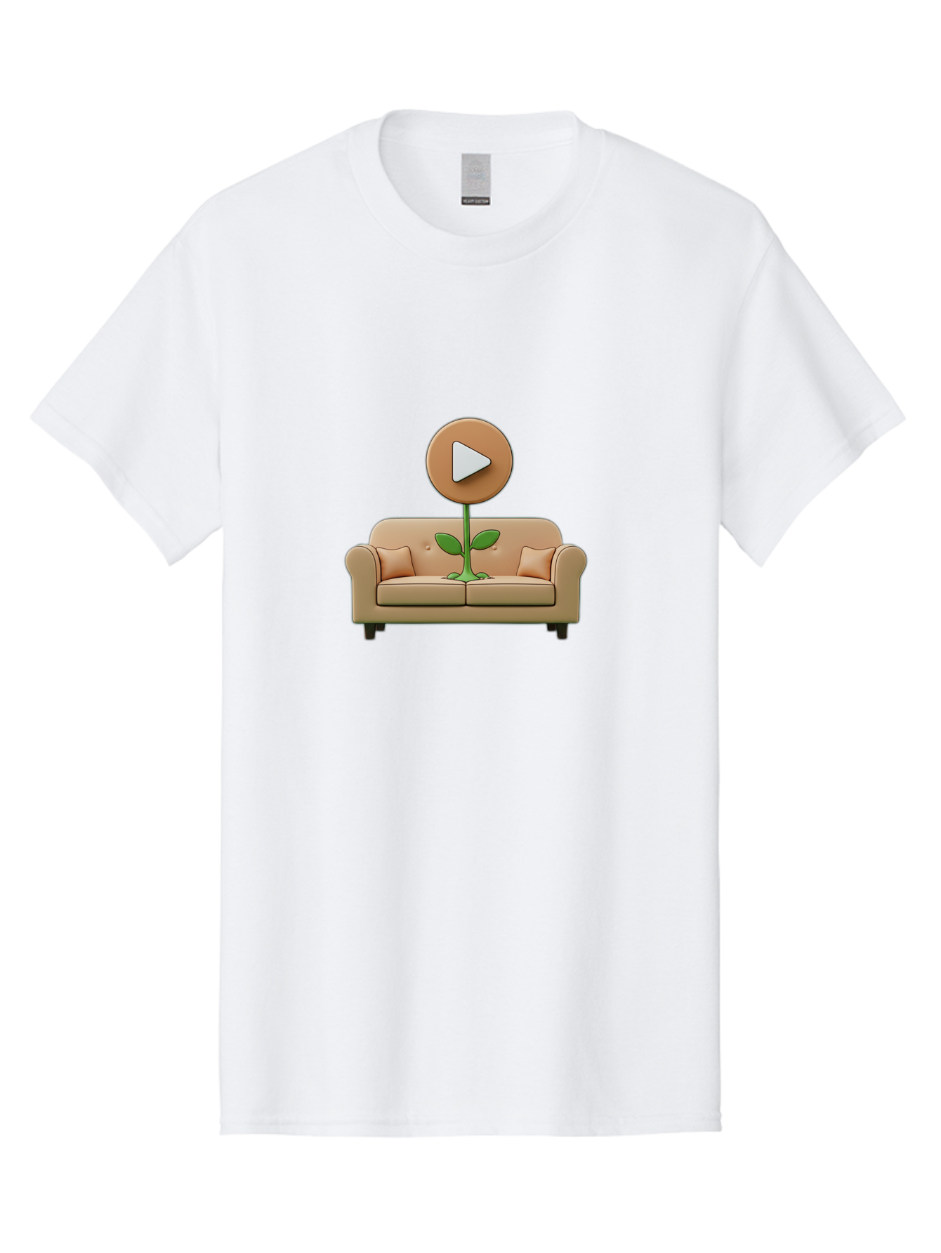 Play-Button-Sprout Men'S Graphic Tee, 100% Cotton, Comfortable Casual Summer Wear, Machine Washable, Play Button, Video Play Icon, Growing Plant, Tan Couch, Cartoon Illustration, Creative Concept, Digital Media, Online Video Bac330