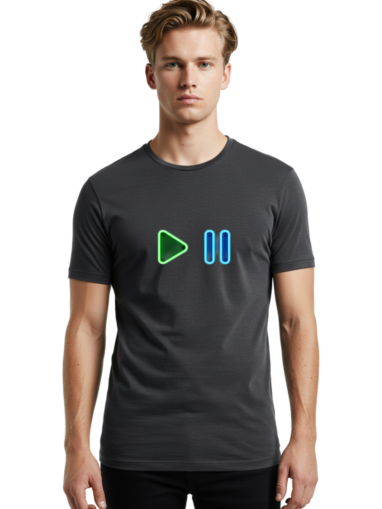 Play-Pause-Buttons Men'S Graphic Tee, 100% Cotton, Comfortable Casual Summer Wear, Machine Washable, Media Controls, Play Button, Pause Button, Video Player, Music Controls, Interface Elements, User Interface Bac333