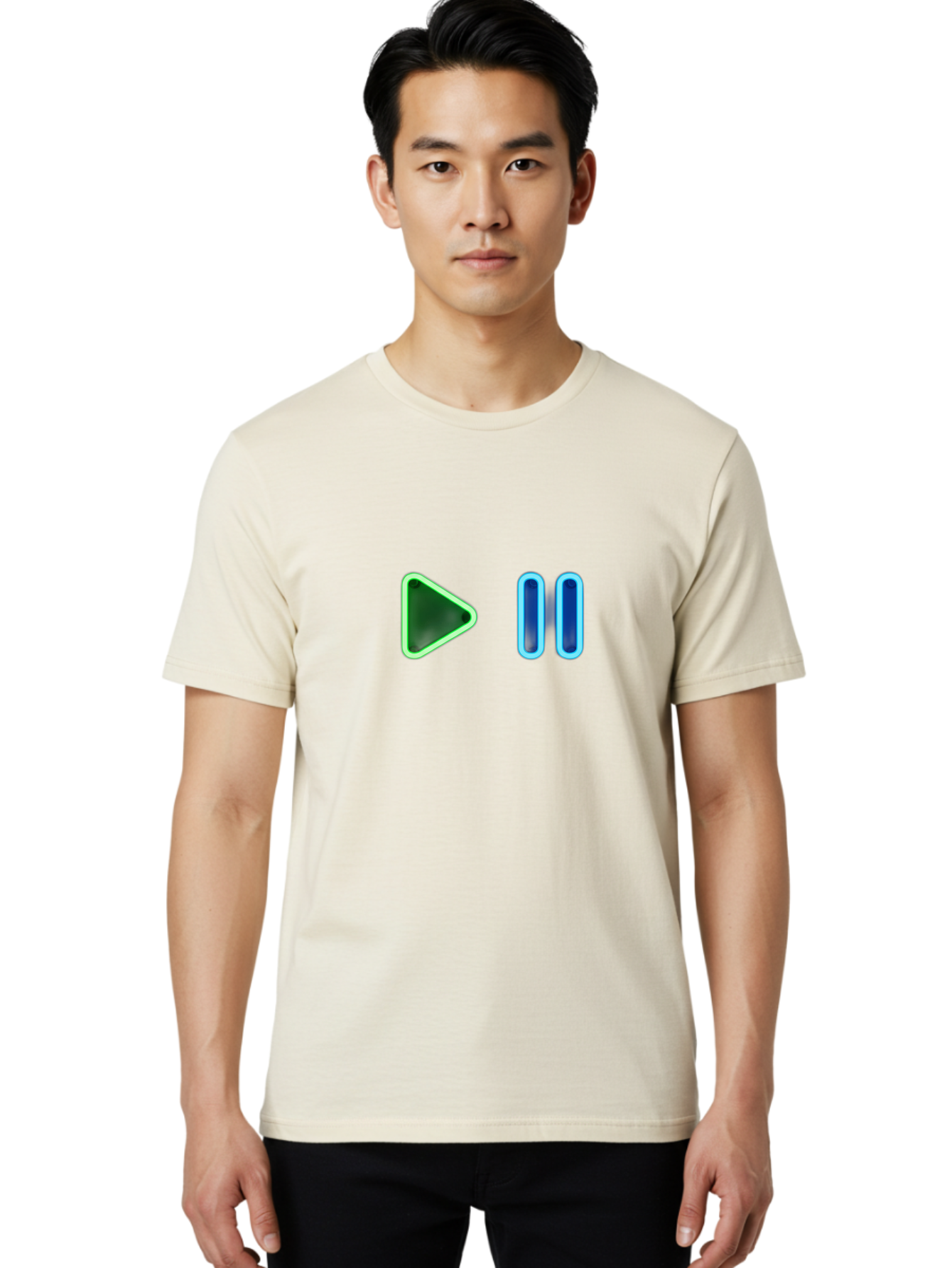 Play-Pause-Buttons Men'S Graphic Tee, 100% Cotton, Comfortable Casual Summer Wear, Machine Washable, Media Controls, Play Button, Pause Button, Video Player, Music Controls, Interface Elements, User Interface Bac333