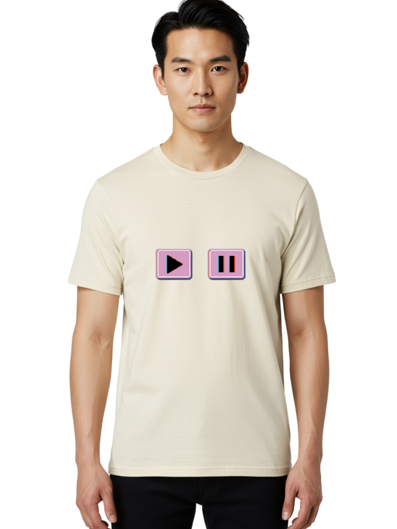 Play-Pause Men'S Graphic Tee, 100% Cotton, Comfortable Casual Summer Wear, Machine Washable, Play Button, Pause Button, Media Controls, Video Player, Music Controls, User Interface, Ui Elements, Digital Graphics Bac335