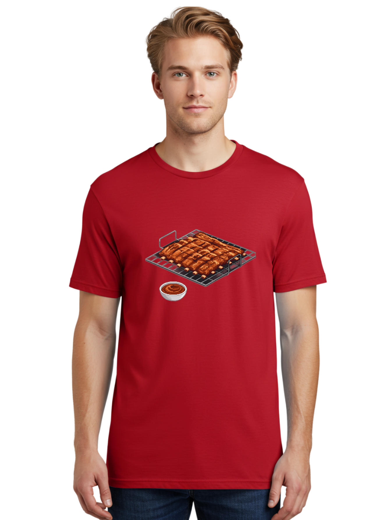 Pork-Ribs-On-Grill Men'S Graphic Tee, 100% Cotton, Comfortable Casual Summer Wear, Machine Washable, Barbecue Ribs, Grilled Pork, Barbecue Sauce, Bbq Ribs, Meat On The Grill, Delicious Food, Barbecue Style, Grilled Meat Bac340