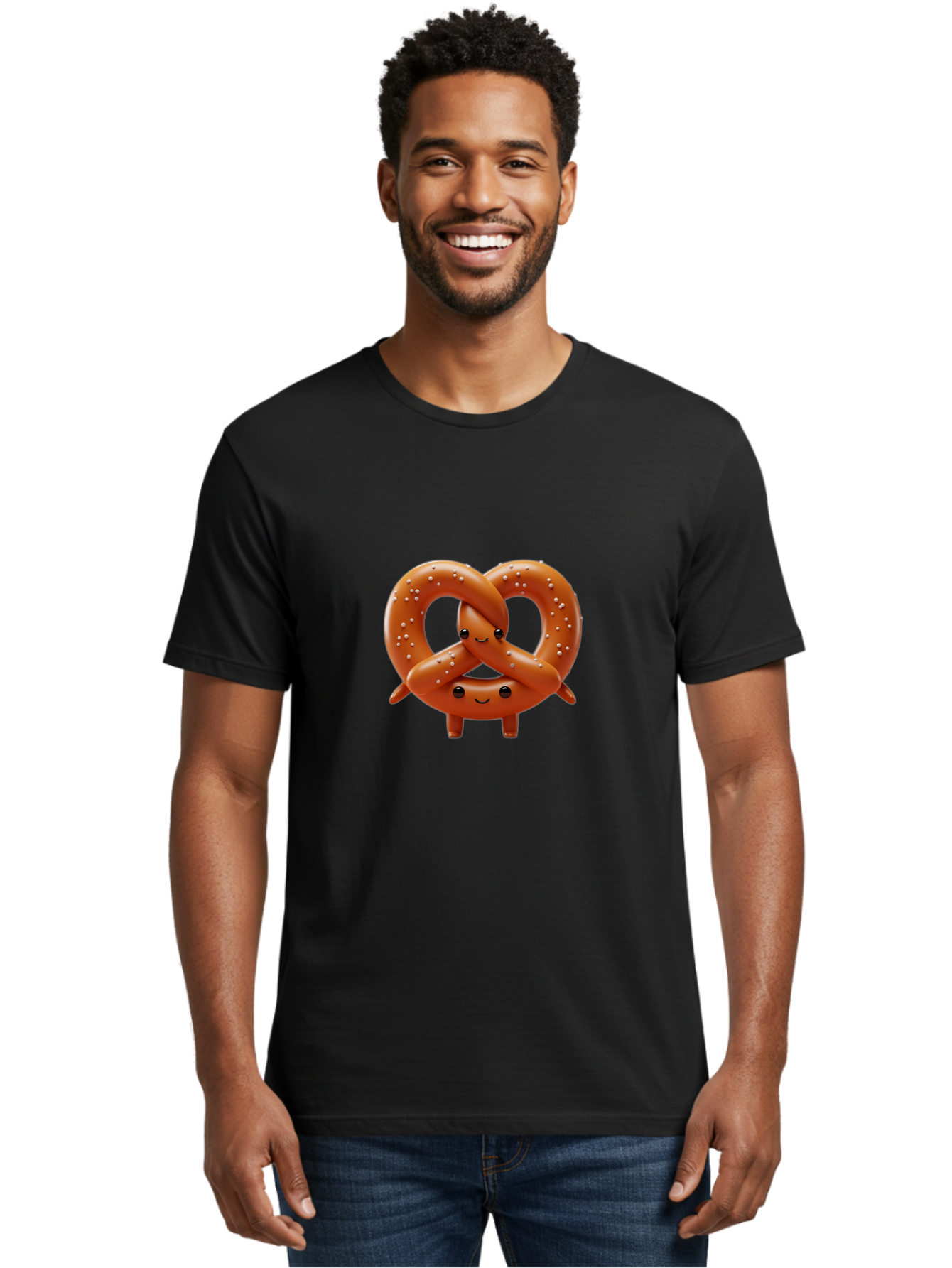 Pretzel-Friends Men'S Graphic Tee, 100% Cotton, Comfortable Casual Summer Wear, Machine Washable, Cute Cartoon Pretzels, Hugging Pretzel Friends, Salted Pretzels, Smiling Pretzels, Adorable Pretzel Characters, Pretzel Love, Baked Goods, Bac341
