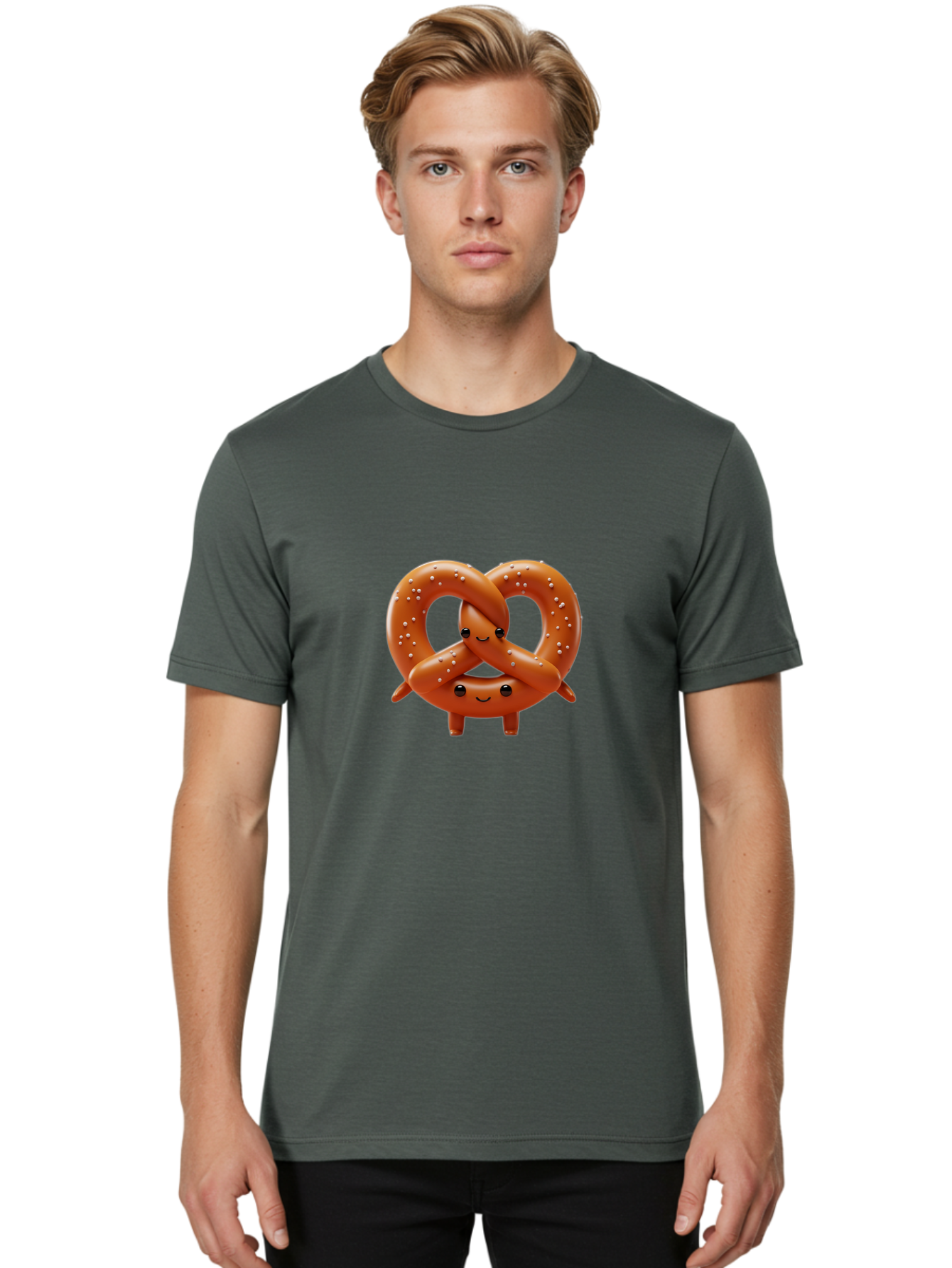 Pretzel-Friends Men'S Graphic Tee, 100% Cotton, Comfortable Casual Summer Wear, Machine Washable, Cute Cartoon Pretzels, Hugging Pretzel Friends, Salted Pretzels, Smiling Pretzels, Adorable Pretzel Characters, Pretzel Love, Baked Goods, Bac341