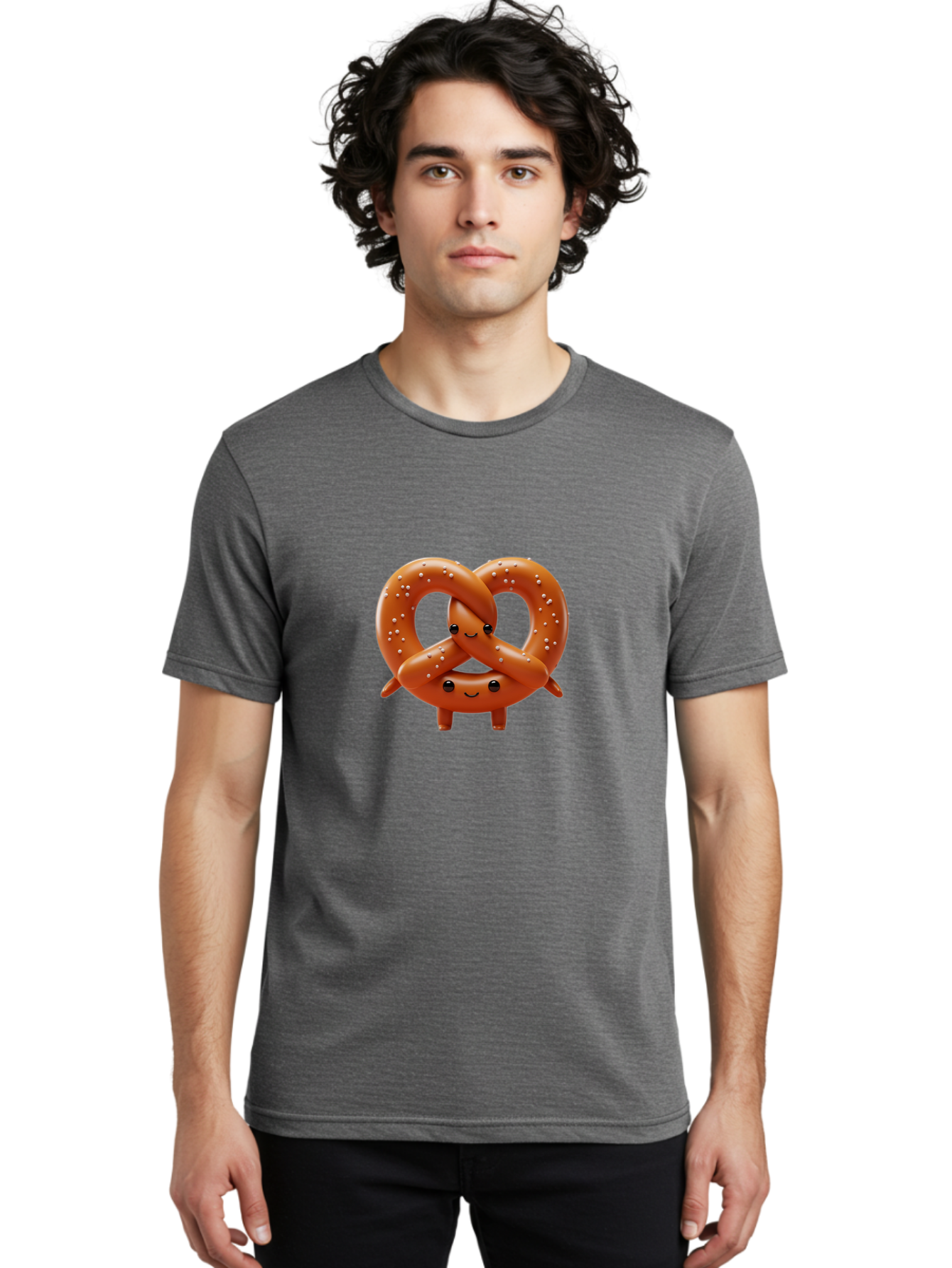 Pretzel-Friends Men'S Graphic Tee, 100% Cotton, Comfortable Casual Summer Wear, Machine Washable, Cute Cartoon Pretzels, Hugging Pretzel Friends, Salted Pretzels, Smiling Pretzels, Adorable Pretzel Characters, Pretzel Love, Baked Goods, Bac341