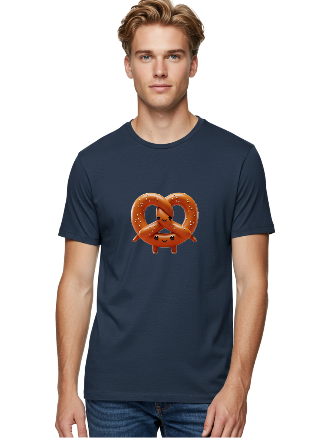 Pretzel-Friends Men'S Graphic Tee, 100% Cotton, Comfortable Casual Summer Wear, Machine Washable, Cute Cartoon Pretzels, Hugging Pretzel Friends, Salted Pretzels, Smiling Pretzels, Adorable Pretzel Characters, Pretzel Love, Baked Goods, Bac341