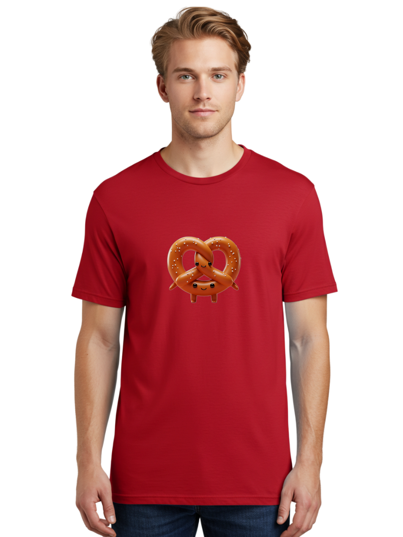 Pretzel-Friends Men'S Graphic Tee, 100% Cotton, Comfortable Casual Summer Wear, Machine Washable, Cute Cartoon Pretzels, Hugging Pretzel Friends, Salted Pretzels, Smiling Pretzels, Adorable Pretzel Characters, Pretzel Love, Baked Goods, Bac341