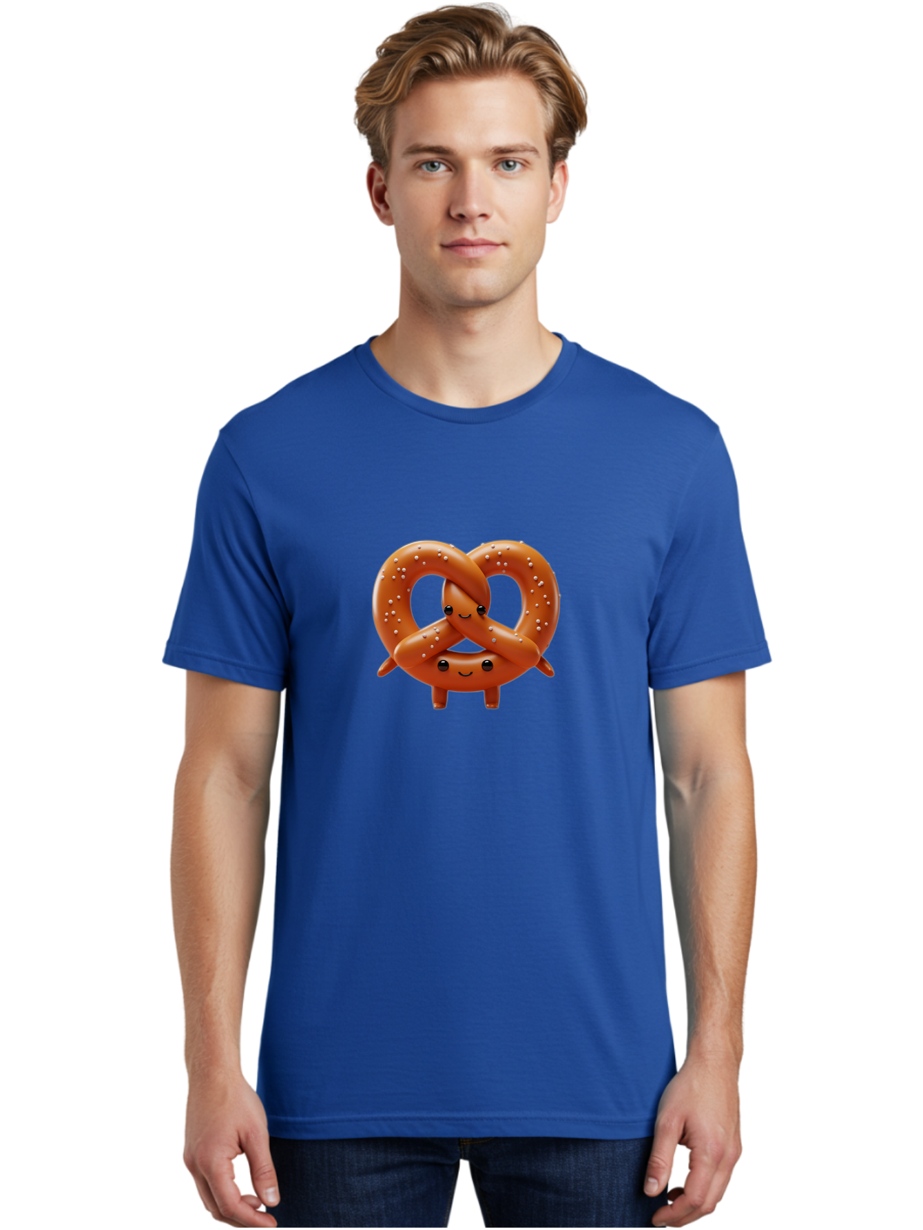 Pretzel-Friends Men'S Graphic Tee, 100% Cotton, Comfortable Casual Summer Wear, Machine Washable, Cute Cartoon Pretzels, Hugging Pretzel Friends, Salted Pretzels, Smiling Pretzels, Adorable Pretzel Characters, Pretzel Love, Baked Goods, Bac341