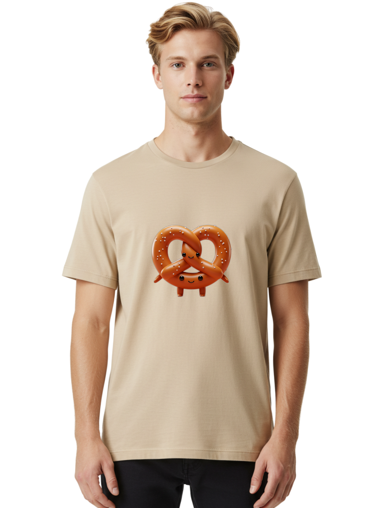 Pretzel-Friends Men'S Graphic Tee, 100% Cotton, Comfortable Casual Summer Wear, Machine Washable, Cute Cartoon Pretzels, Hugging Pretzel Friends, Salted Pretzels, Smiling Pretzels, Adorable Pretzel Characters, Pretzel Love, Baked Goods, Bac341