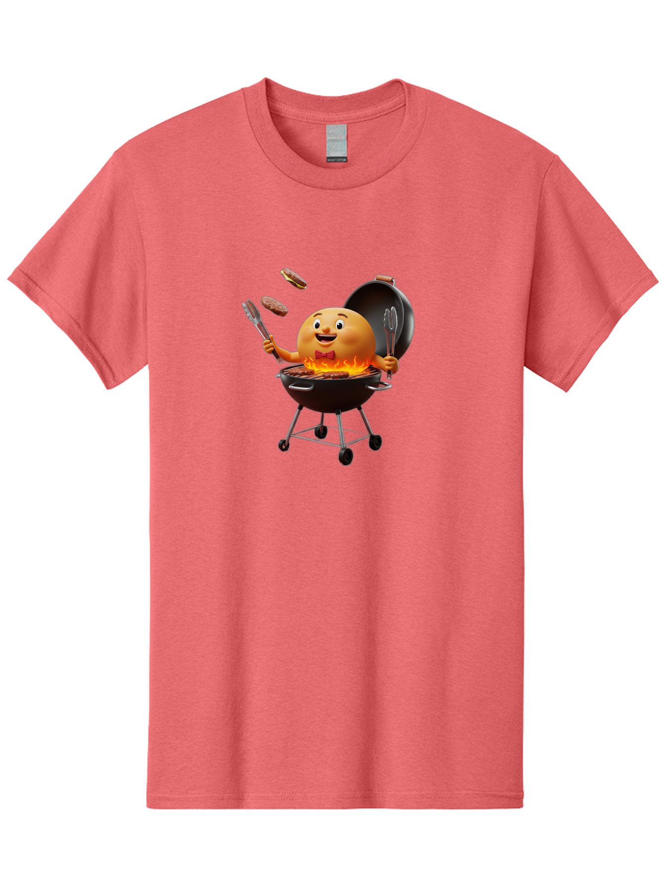 Pringles-Can-Grilling Men'S Graphic Tee, 100% Cotton, Comfortable Casual Summer Wear, Machine Washable, Cartoon Egg Grilling Burgers, Barbecue Scene, Happy Egg Character, Grilling Utensils, Tongs And Spatula, Cooking On Grill, Bac342