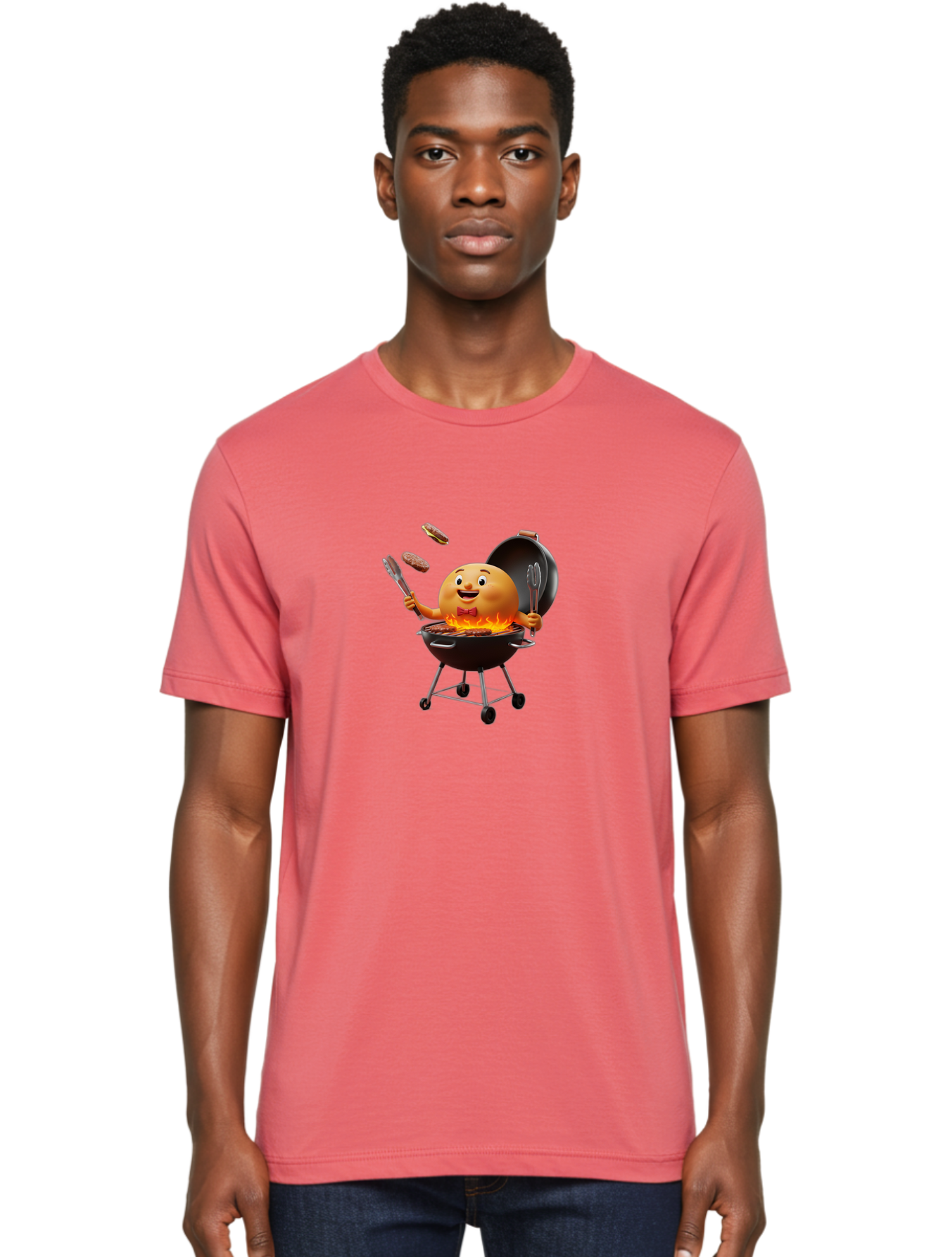 Pringles-Can-Grilling Men'S Graphic Tee, 100% Cotton, Comfortable Casual Summer Wear, Machine Washable, Cartoon Egg Grilling Burgers, Barbecue Scene, Happy Egg Character, Grilling Utensils, Tongs And Spatula, Cooking On Grill, Bac342