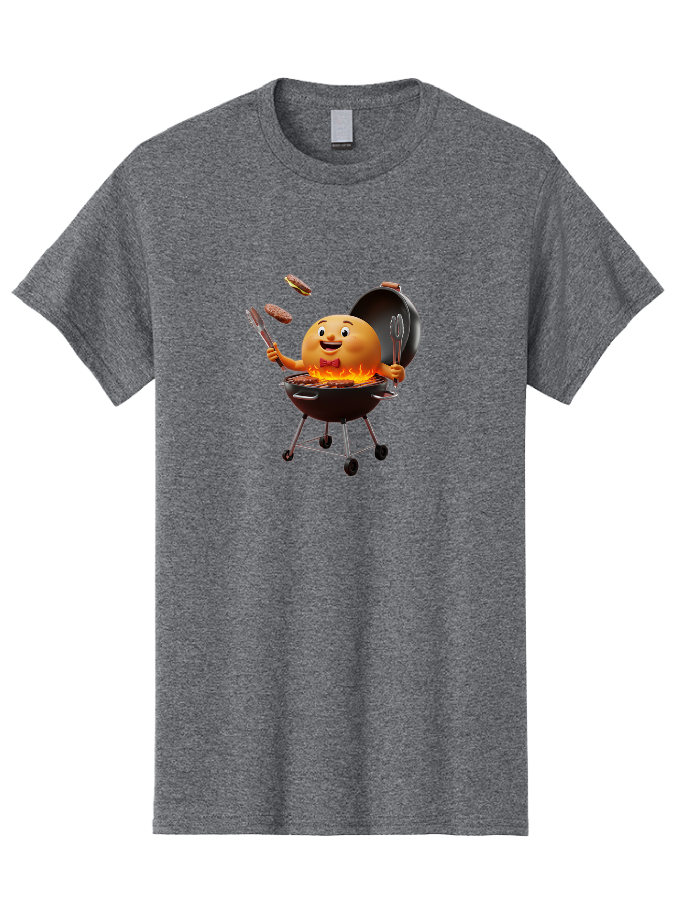 Pringles-Can-Grilling Men'S Graphic Tee, 100% Cotton, Comfortable Casual Summer Wear, Machine Washable, Cartoon Egg Grilling Burgers, Barbecue Scene, Happy Egg Character, Grilling Utensils, Tongs And Spatula, Cooking On Grill, Bac342