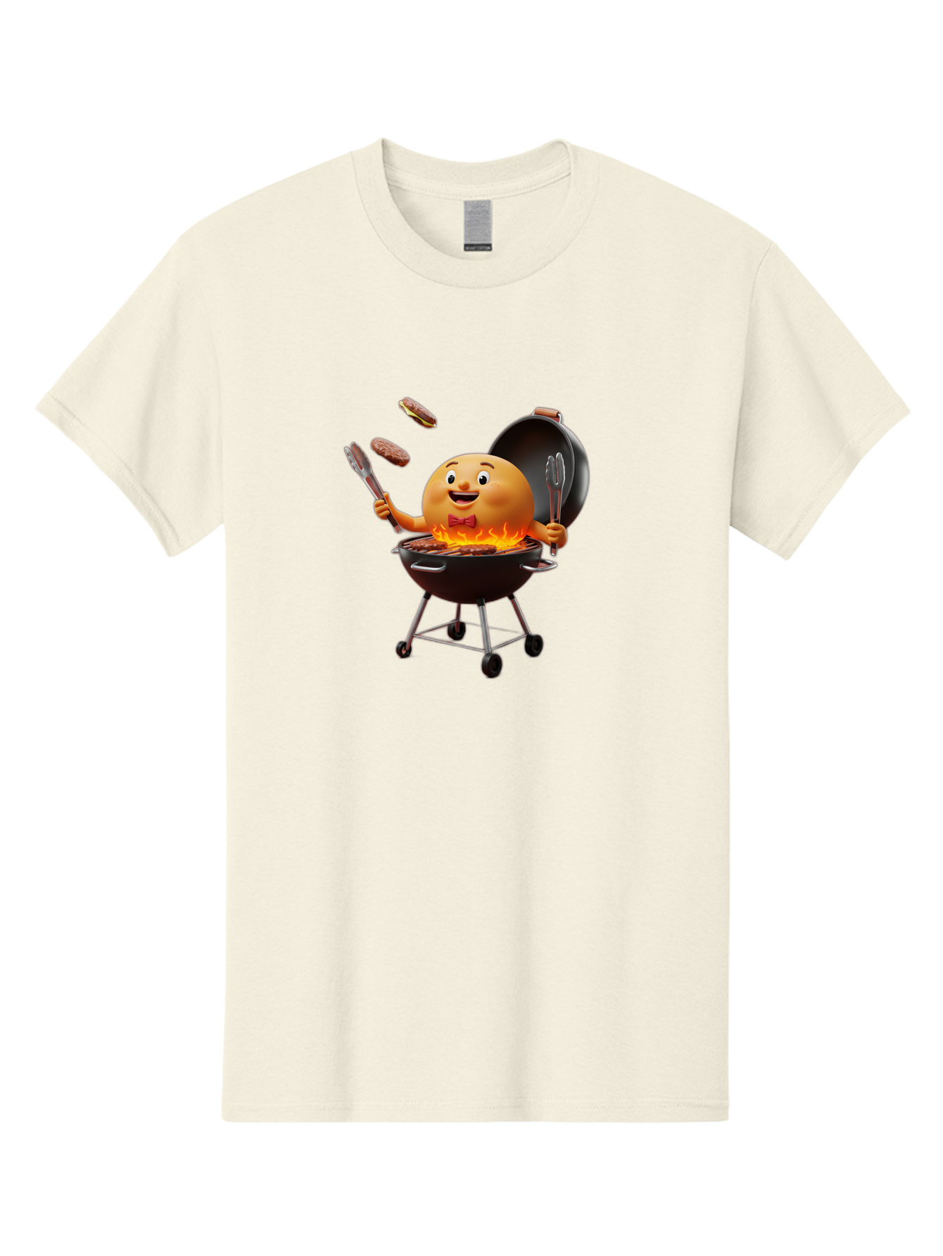 Pringles-Can-Grilling Men'S Graphic Tee, 100% Cotton, Comfortable Casual Summer Wear, Machine Washable, Cartoon Egg Grilling Burgers, Barbecue Scene, Happy Egg Character, Grilling Utensils, Tongs And Spatula, Cooking On Grill, Bac342