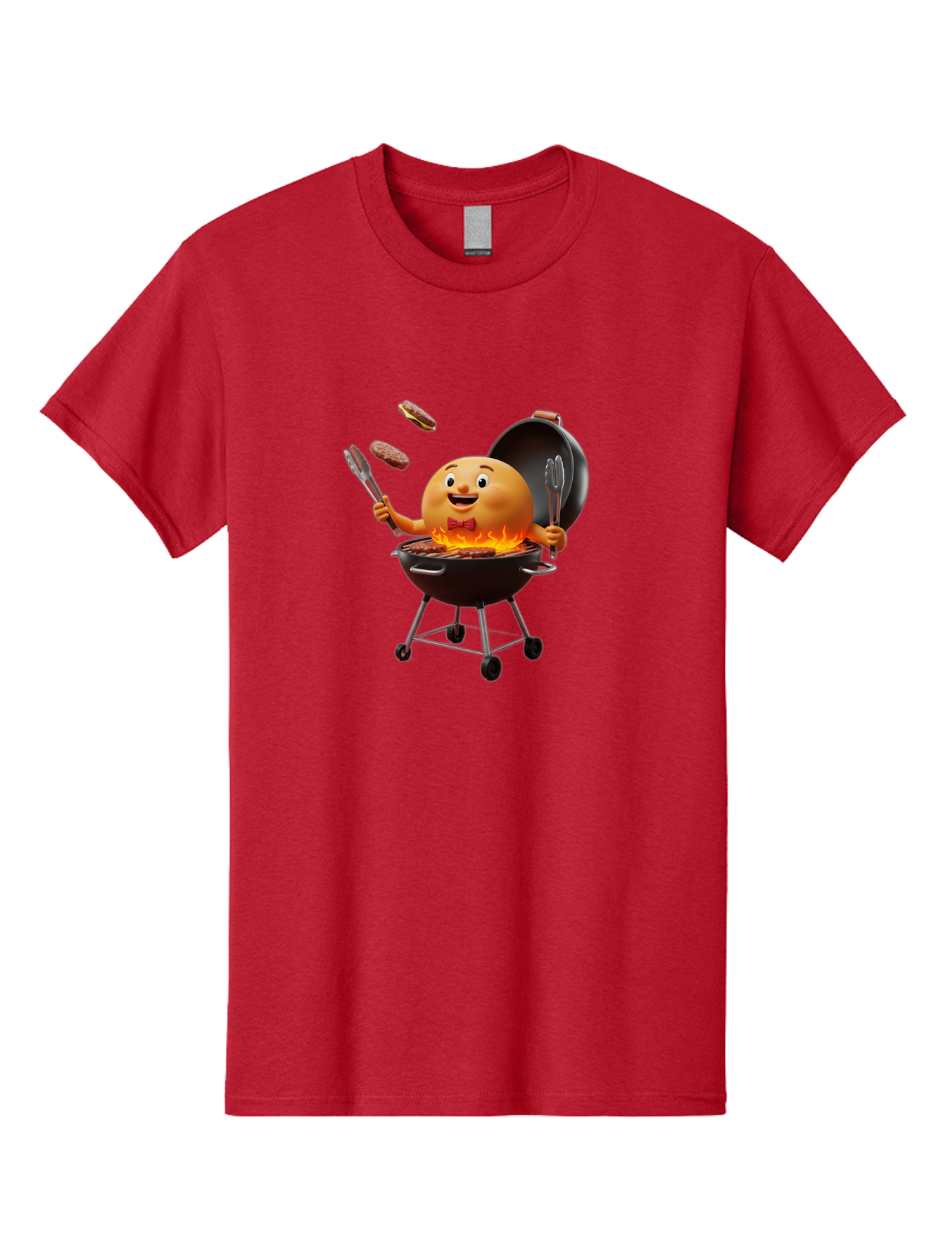 Pringles-Can-Grilling Men'S Graphic Tee, 100% Cotton, Comfortable Casual Summer Wear, Machine Washable, Cartoon Egg Grilling Burgers, Barbecue Scene, Happy Egg Character, Grilling Utensils, Tongs And Spatula, Cooking On Grill, Bac342