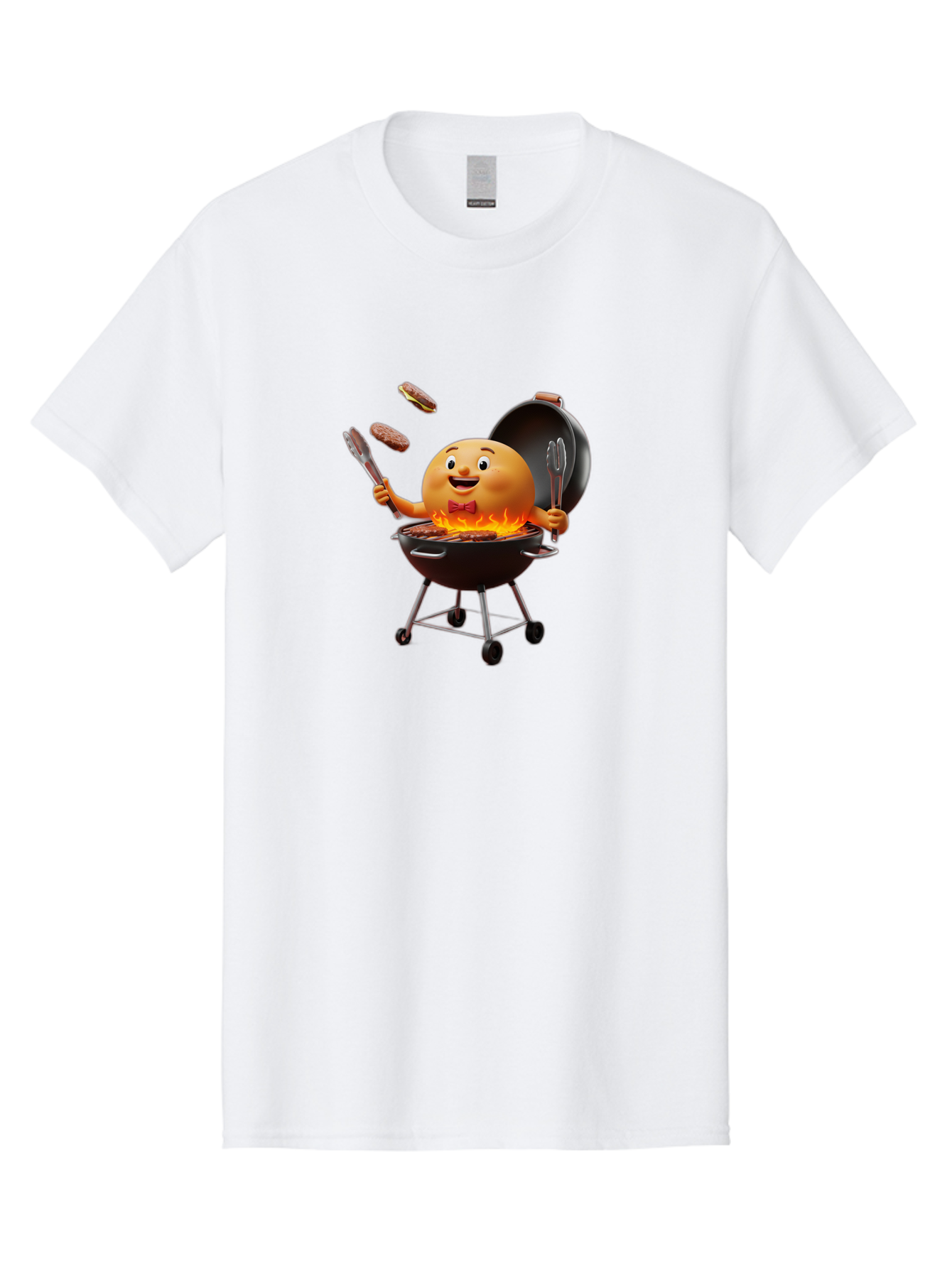Pringles-Can-Grilling Men'S Graphic Tee, 100% Cotton, Comfortable Casual Summer Wear, Machine Washable, Cartoon Egg Grilling Burgers, Barbecue Scene, Happy Egg Character, Grilling Utensils, Tongs And Spatula, Cooking On Grill, Bac342