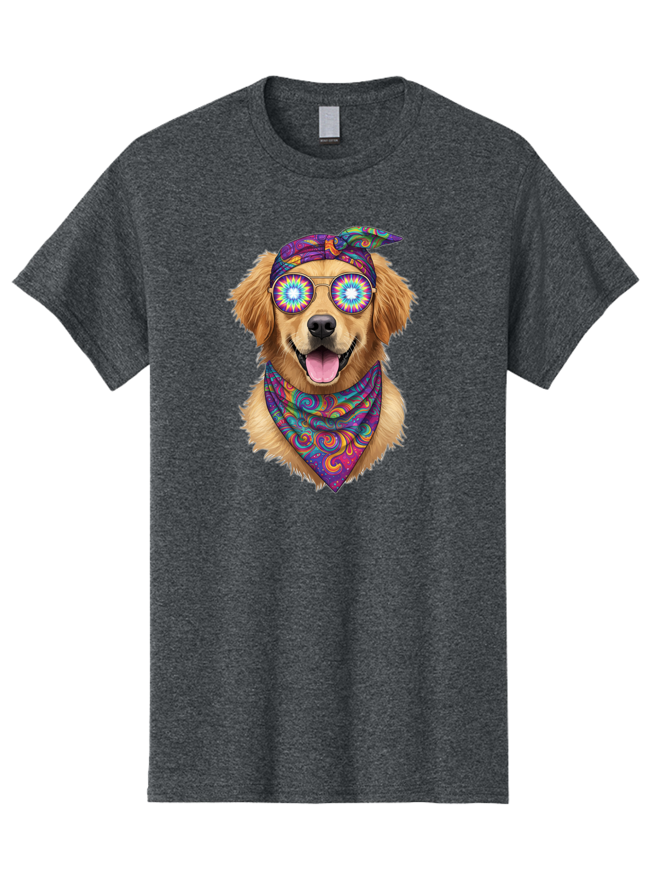 Psychedelic-Dog Men'S Graphic Tee, 100% Cotton, Comfortable Casual Summer Wear, Machine Washable, Happy Dog, Psychedelic Sunglasses, Colorful Bandana, Hippie Style, Fun Pet, Happy Animal, Playful Pup, Groovy Vibe, Funky Glasses, Bac344