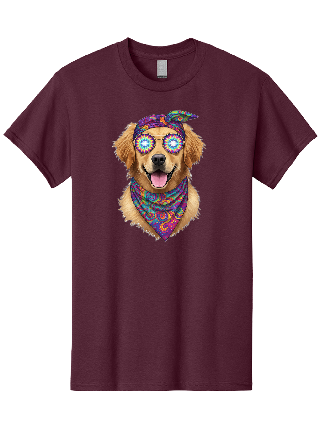 Psychedelic-Dog Men'S Graphic Tee, 100% Cotton, Comfortable Casual Summer Wear, Machine Washable, Happy Dog, Psychedelic Sunglasses, Colorful Bandana, Hippie Style, Fun Pet, Happy Animal, Playful Pup, Groovy Vibe, Funky Glasses, Bac344