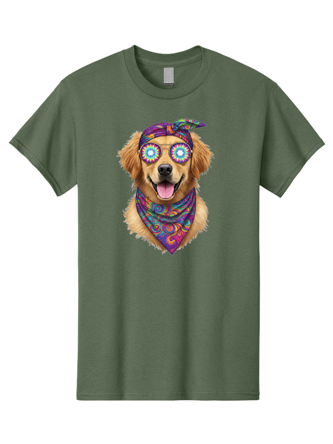Psychedelic-Dog Men'S Graphic Tee, 100% Cotton, Comfortable Casual Summer Wear, Machine Washable, Happy Dog, Psychedelic Sunglasses, Colorful Bandana, Hippie Style, Fun Pet, Happy Animal, Playful Pup, Groovy Vibe, Funky Glasses, Bac344