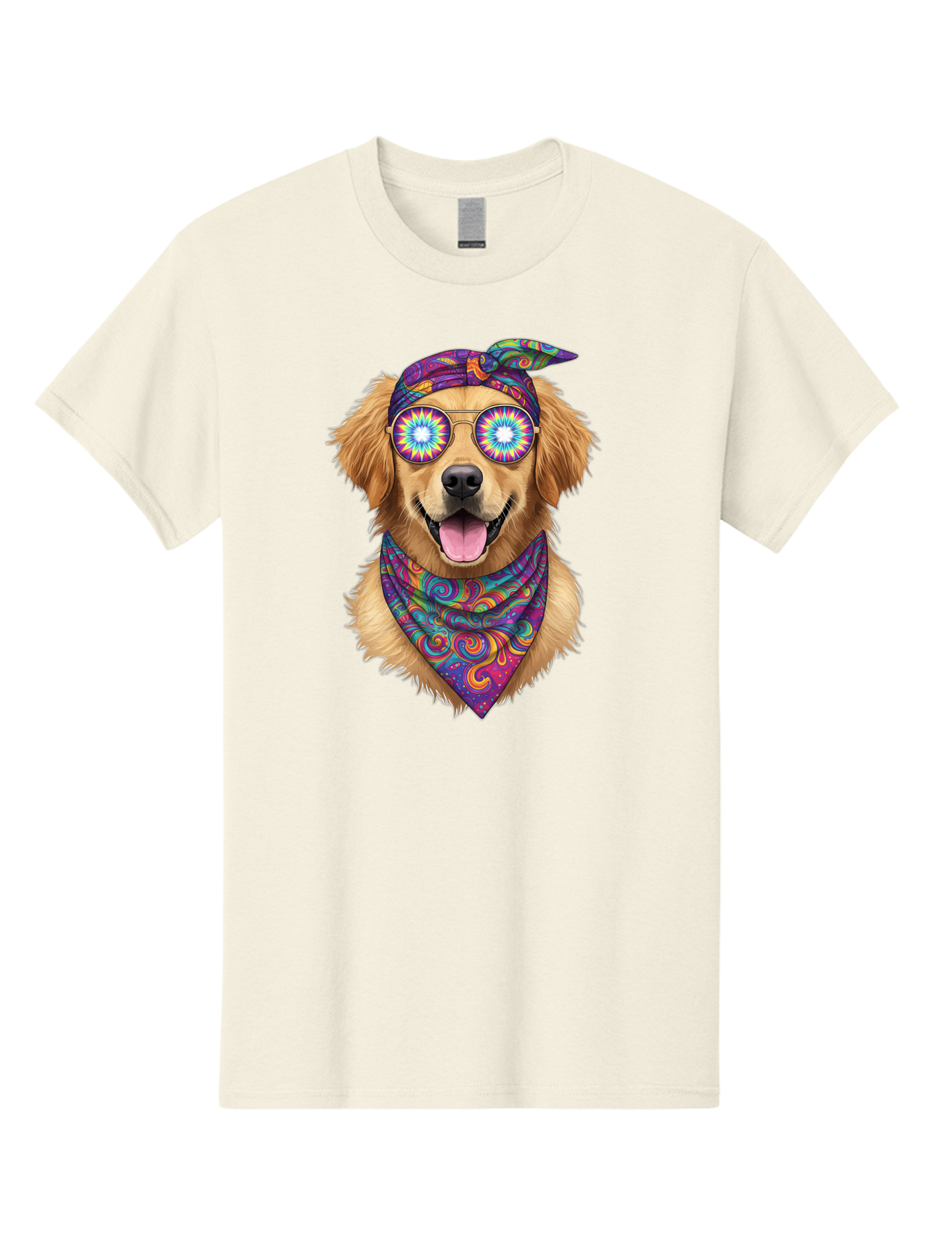 Psychedelic-Dog Men'S Graphic Tee, 100% Cotton, Comfortable Casual Summer Wear, Machine Washable, Happy Dog, Psychedelic Sunglasses, Colorful Bandana, Hippie Style, Fun Pet, Happy Animal, Playful Pup, Groovy Vibe, Funky Glasses, Bac344