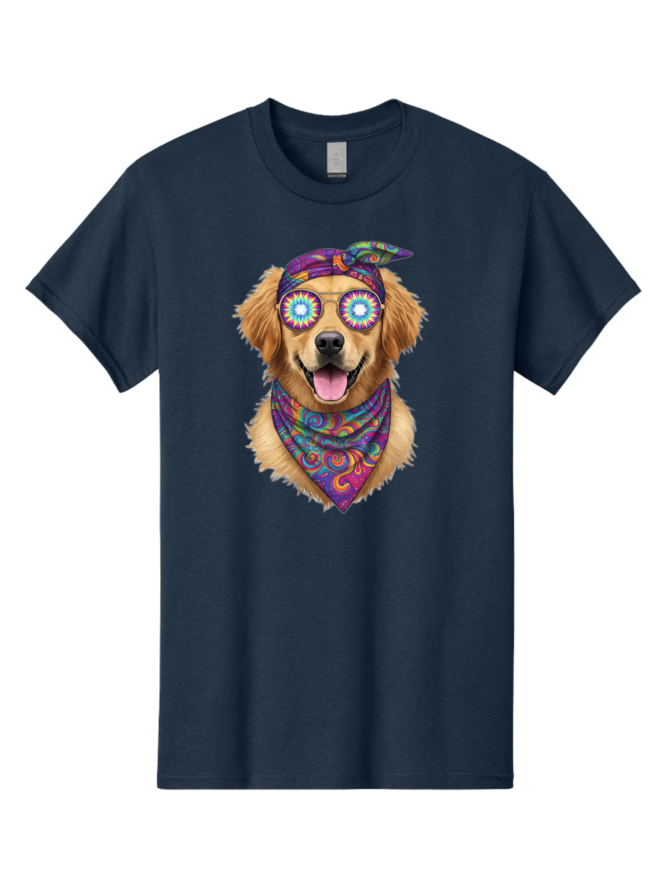 Psychedelic-Dog Men'S Graphic Tee, 100% Cotton, Comfortable Casual Summer Wear, Machine Washable, Happy Dog, Psychedelic Sunglasses, Colorful Bandana, Hippie Style, Fun Pet, Happy Animal, Playful Pup, Groovy Vibe, Funky Glasses, Bac344