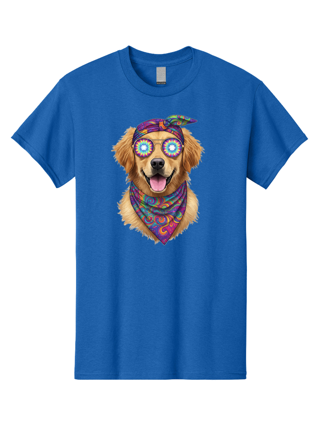 Psychedelic-Dog Men'S Graphic Tee, 100% Cotton, Comfortable Casual Summer Wear, Machine Washable, Happy Dog, Psychedelic Sunglasses, Colorful Bandana, Hippie Style, Fun Pet, Happy Animal, Playful Pup, Groovy Vibe, Funky Glasses, Bac344