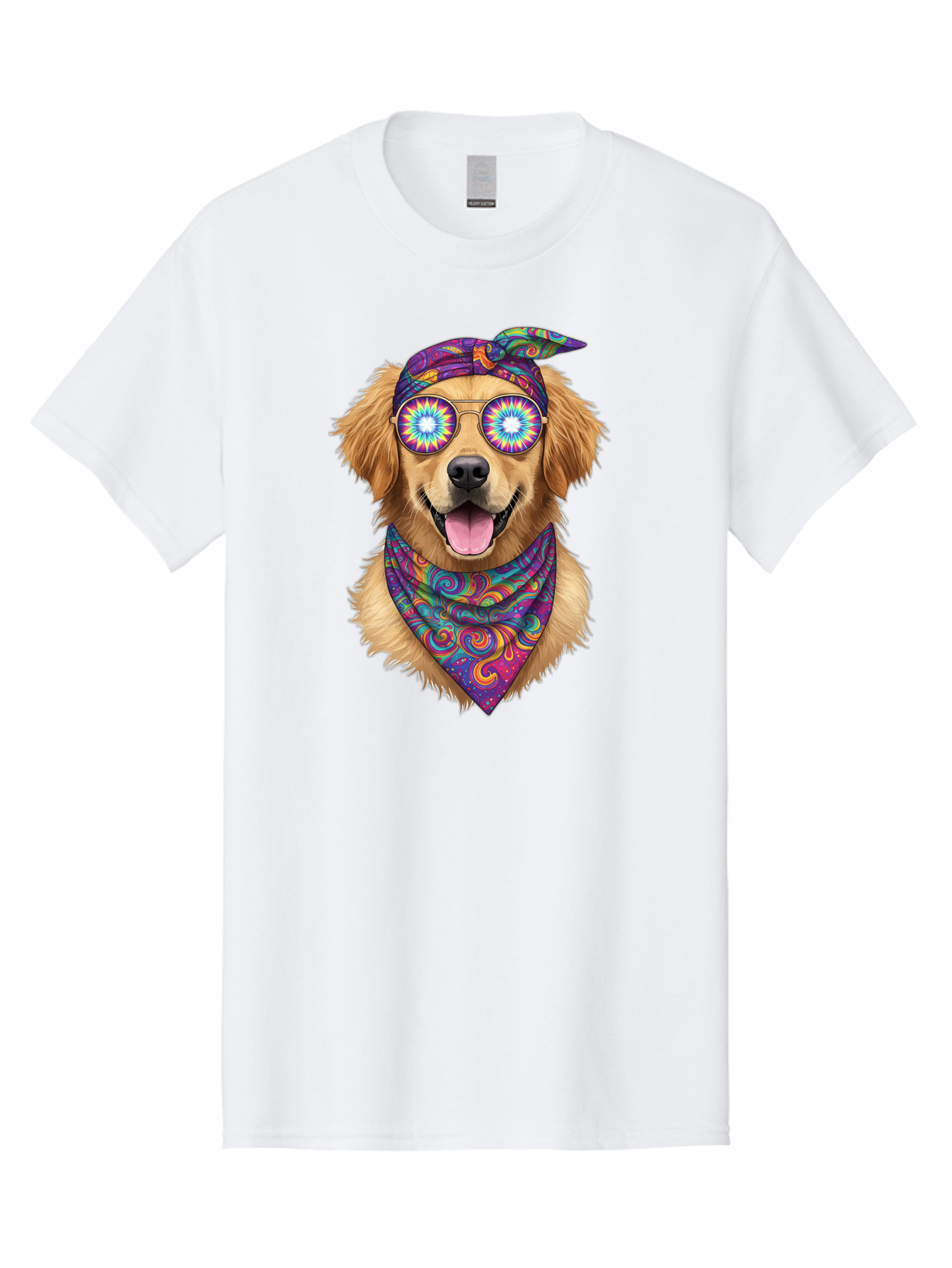 Psychedelic-Dog Men'S Graphic Tee, 100% Cotton, Comfortable Casual Summer Wear, Machine Washable, Happy Dog, Psychedelic Sunglasses, Colorful Bandana, Hippie Style, Fun Pet, Happy Animal, Playful Pup, Groovy Vibe, Funky Glasses, Bac344