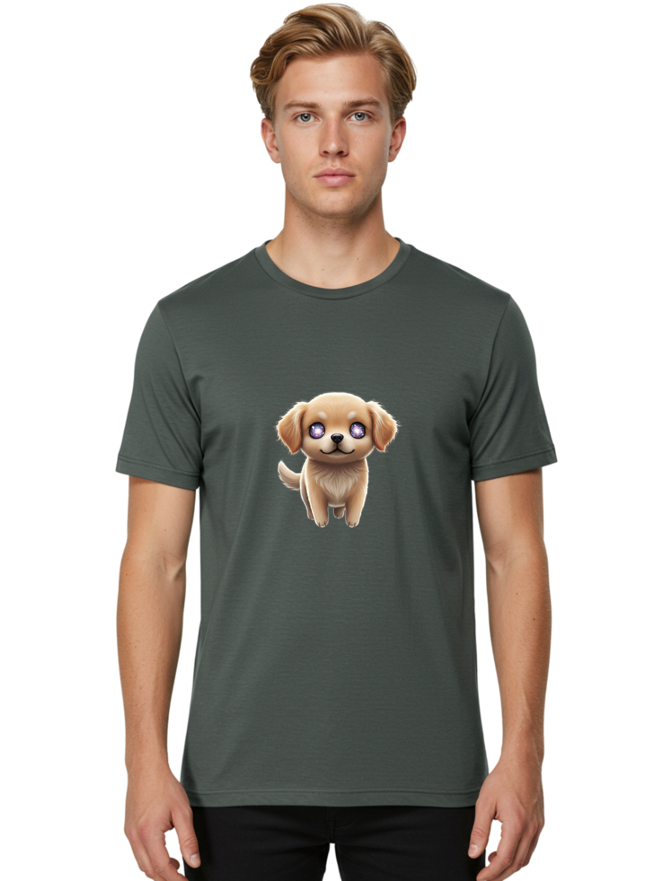 Puppy-1 Men'S Graphic Tee, 100% Cotton, Comfortable Casual Summer Wear, Machine Washable, Adorable Puppy, Cartoon Dog, Playful Animal, Fluffy Puppy, Sparkly Eyes, Happy Face, Furry Friend, Loyal Companion, Cute Canine, Digital Art Bac345