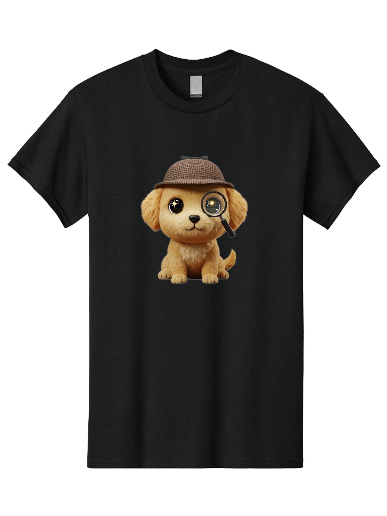 Puppy-Detective Men'S Graphic Tee, 100% Cotton, Comfortable Casual Summer Wear, Machine Washable, Puppy Wearing A Deerstalker Cap, Magnifying Glass, Detective Theme, Cute Puppy, Investigation, Mystery Solving, Dog Character, Cartoon Style Bac346