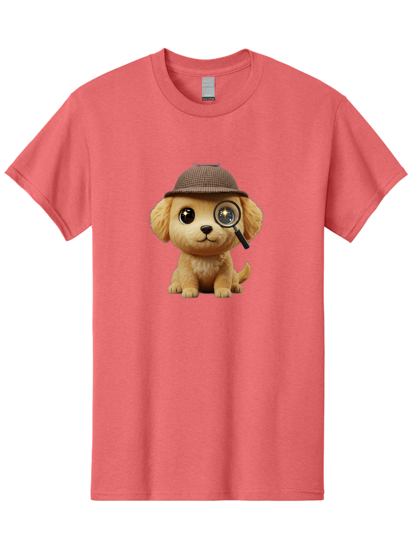 Puppy-Detective Men'S Graphic Tee, 100% Cotton, Comfortable Casual Summer Wear, Machine Washable, Puppy Wearing A Deerstalker Cap, Magnifying Glass, Detective Theme, Cute Puppy, Investigation, Mystery Solving, Dog Character, Cartoon Style Bac346