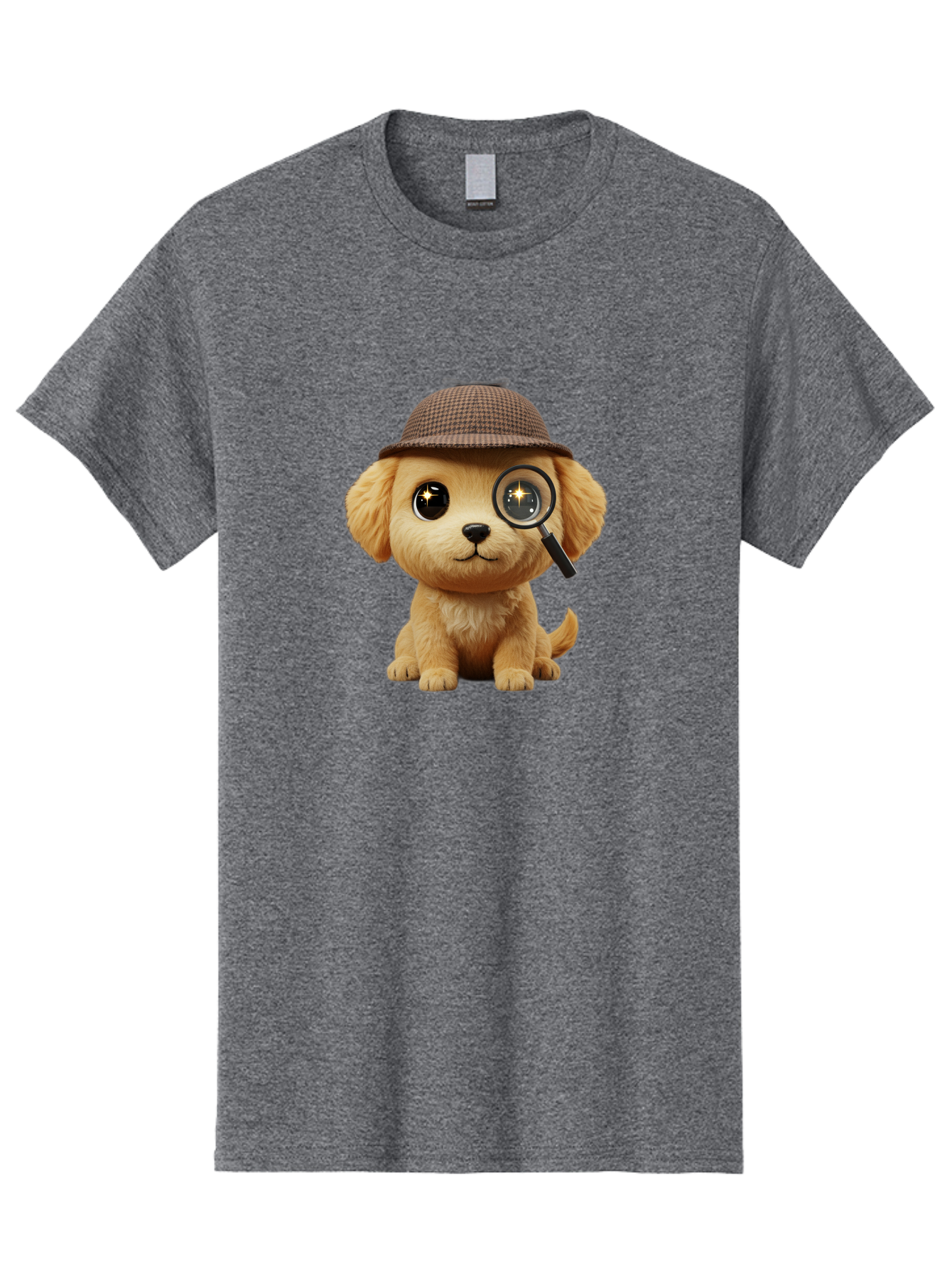 Puppy-Detective Men'S Graphic Tee, 100% Cotton, Comfortable Casual Summer Wear, Machine Washable, Puppy Wearing A Deerstalker Cap, Magnifying Glass, Detective Theme, Cute Puppy, Investigation, Mystery Solving, Dog Character, Cartoon Style Bac346
