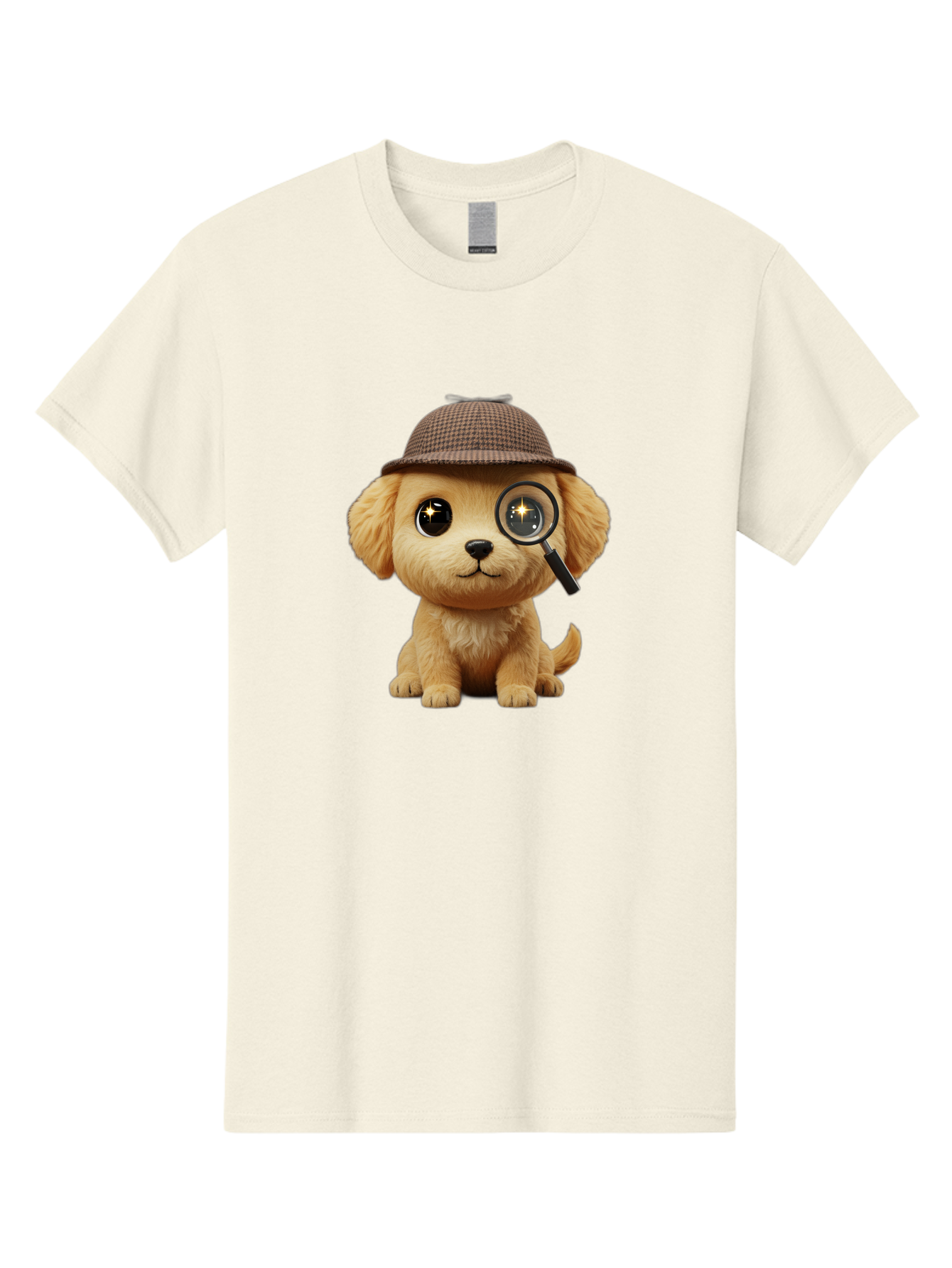 Puppy-Detective Men'S Graphic Tee, 100% Cotton, Comfortable Casual Summer Wear, Machine Washable, Puppy Wearing A Deerstalker Cap, Magnifying Glass, Detective Theme, Cute Puppy, Investigation, Mystery Solving, Dog Character, Cartoon Style Bac346