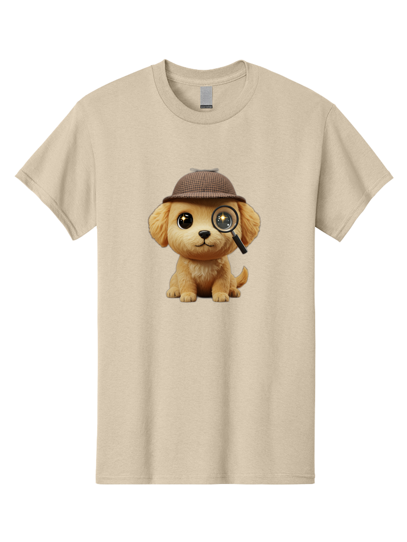 Puppy-Detective Men'S Graphic Tee, 100% Cotton, Comfortable Casual Summer Wear, Machine Washable, Puppy Wearing A Deerstalker Cap, Magnifying Glass, Detective Theme, Cute Puppy, Investigation, Mystery Solving, Dog Character, Cartoon Style Bac346