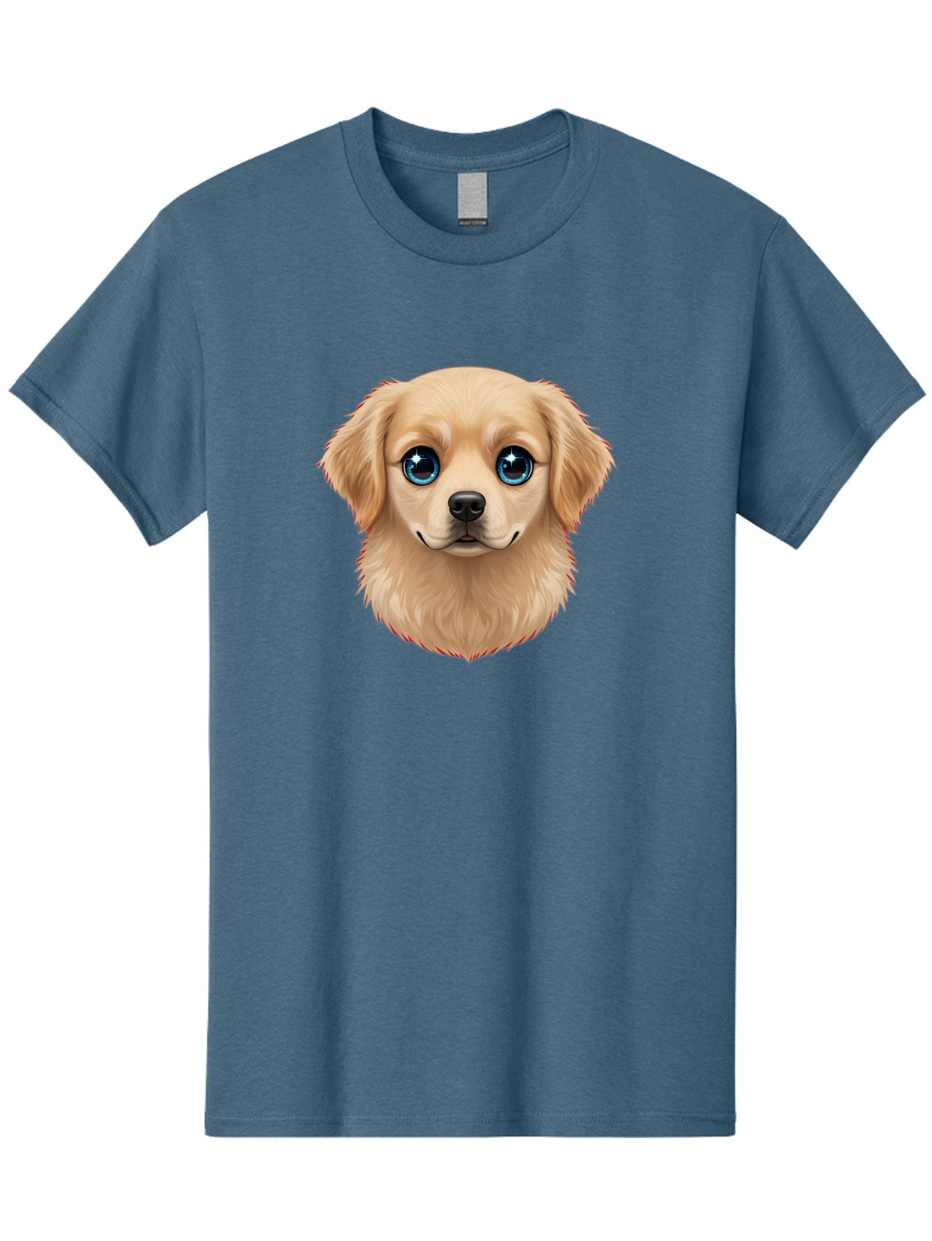 Puppy-Head Men'S Graphic Tee, 100% Cotton, Comfortable Casual Summer Wear, Machine Washable, Adorable Puppy, Cute Dog Face, Big Blue Eyes, Fluffy Fur, Sweet Expression, Cartoon Dog, Digital Art, Puppy Love, Furry Friend Bac347