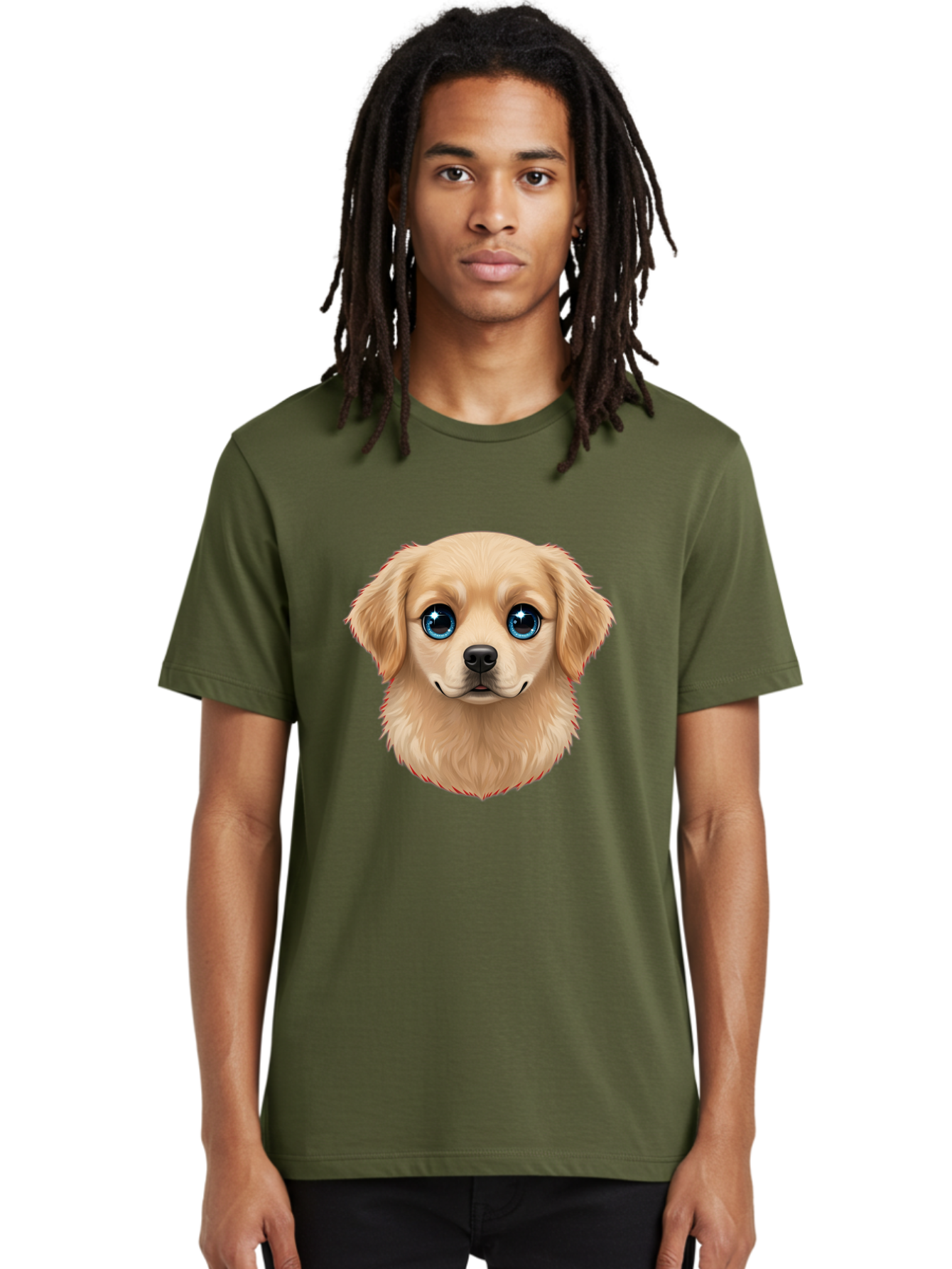 Puppy-Head Men'S Graphic Tee, 100% Cotton, Comfortable Casual Summer Wear, Machine Washable, Adorable Puppy, Cute Dog Face, Big Blue Eyes, Fluffy Fur, Sweet Expression, Cartoon Dog, Digital Art, Puppy Love, Furry Friend Bac347
