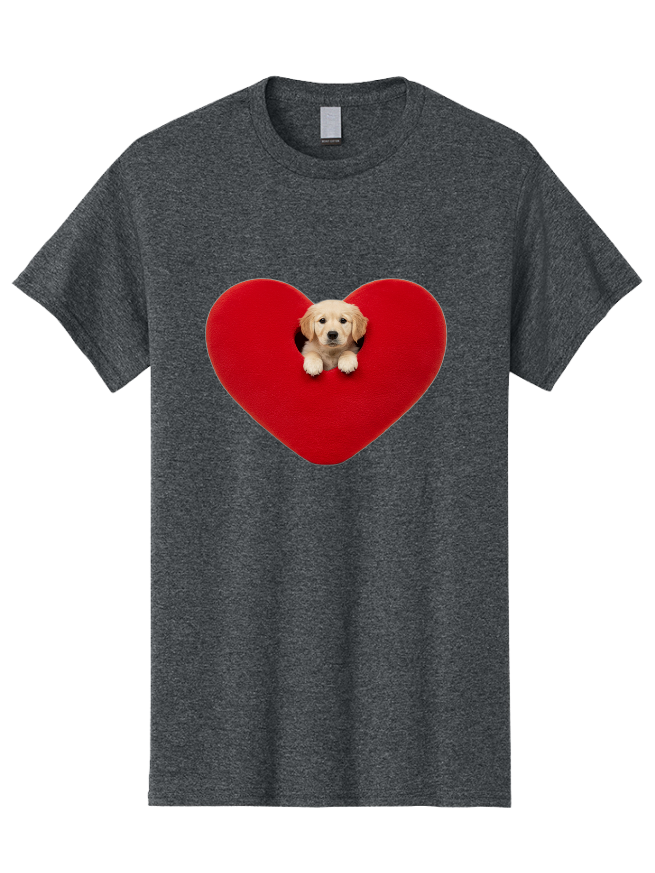 Puppy-In-Heart Men'S Graphic Tee, 100% Cotton, Comfortable Casual Summer Wear, Machine Washable, Adorable Puppy, Golden Retriever, Cute Dog, Heart Shape, Love Symbol, Heartwarming Scene, Playful Pup, Furry Friend, Heart Cutout Bac348