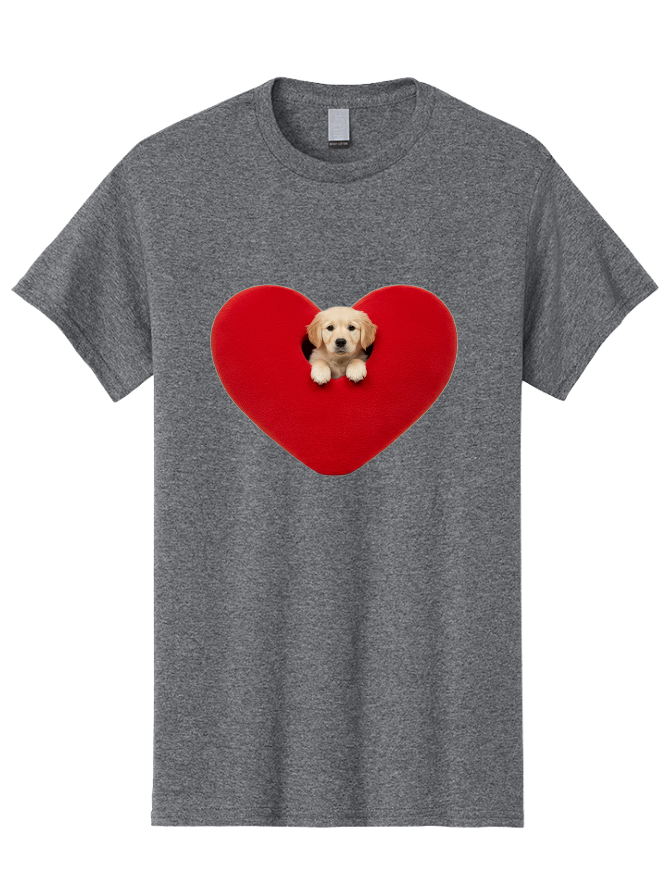 Puppy-In-Heart Men'S Graphic Tee, 100% Cotton, Comfortable Casual Summer Wear, Machine Washable, Adorable Puppy, Golden Retriever, Cute Dog, Heart Shape, Love Symbol, Heartwarming Scene, Playful Pup, Furry Friend, Heart Cutout Bac348