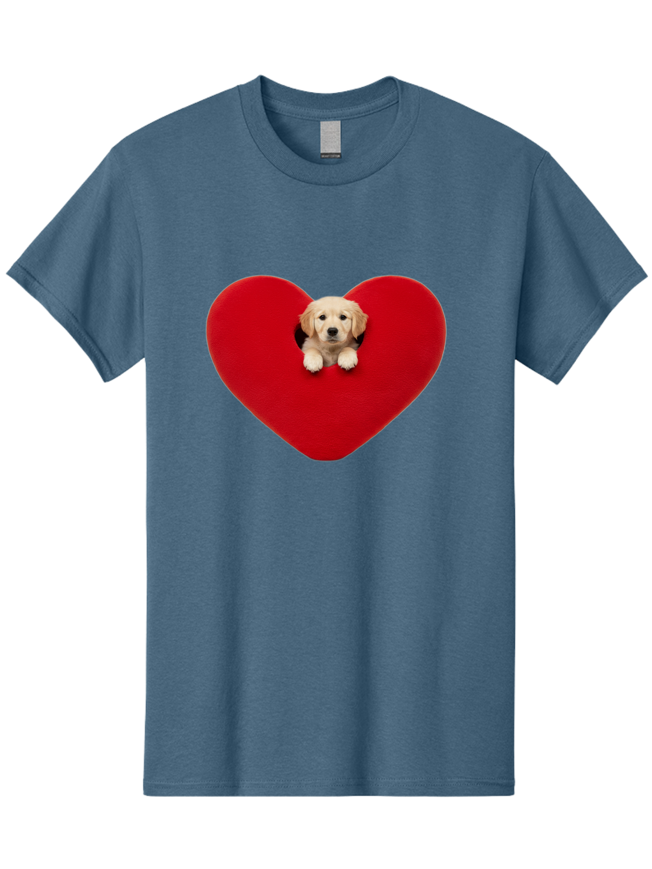 Puppy-In-Heart Men'S Graphic Tee, 100% Cotton, Comfortable Casual Summer Wear, Machine Washable, Adorable Puppy, Golden Retriever, Cute Dog, Heart Shape, Love Symbol, Heartwarming Scene, Playful Pup, Furry Friend, Heart Cutout Bac348