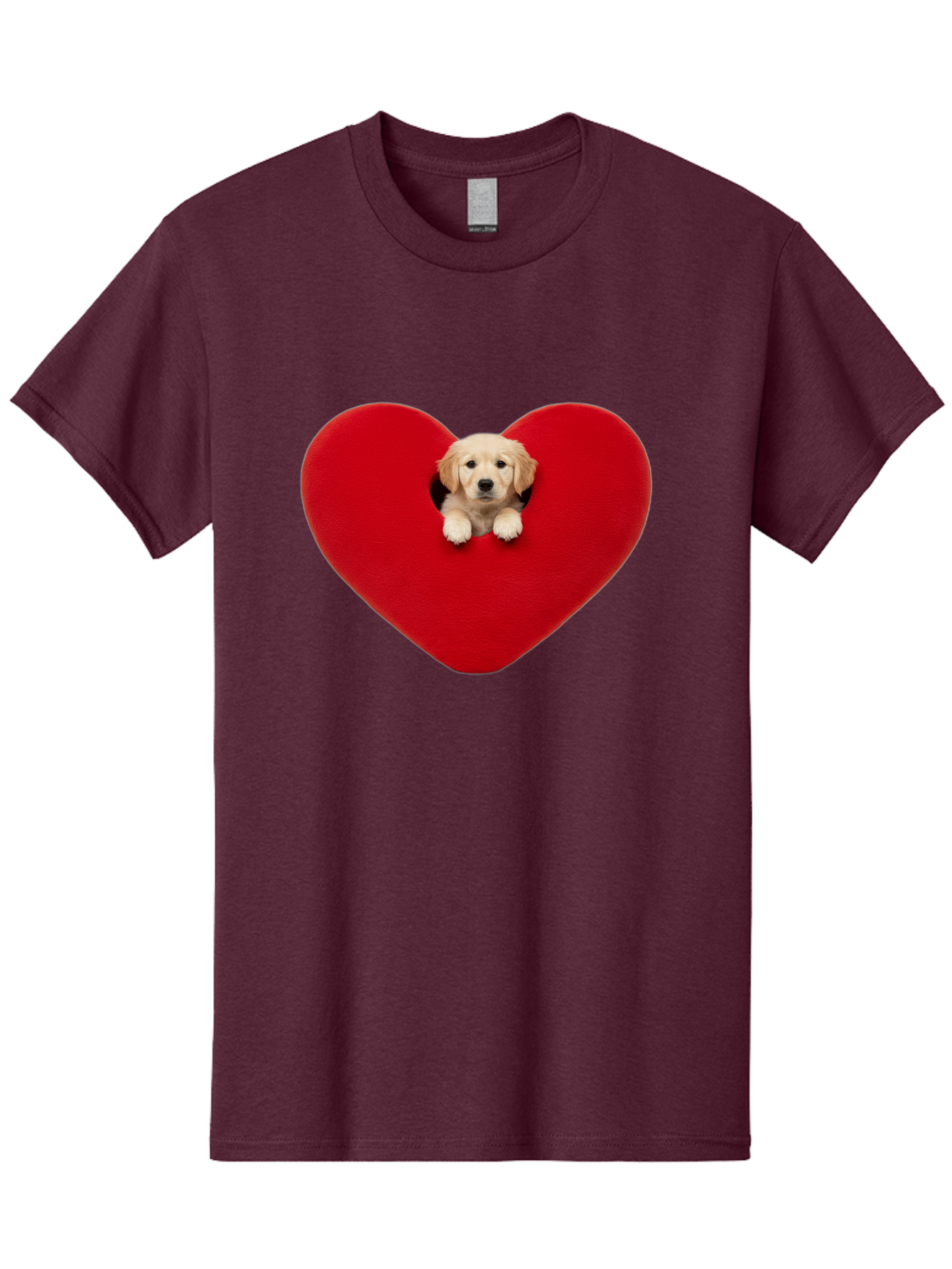 Puppy-In-Heart Men'S Graphic Tee, 100% Cotton, Comfortable Casual Summer Wear, Machine Washable, Adorable Puppy, Golden Retriever, Cute Dog, Heart Shape, Love Symbol, Heartwarming Scene, Playful Pup, Furry Friend, Heart Cutout Bac348