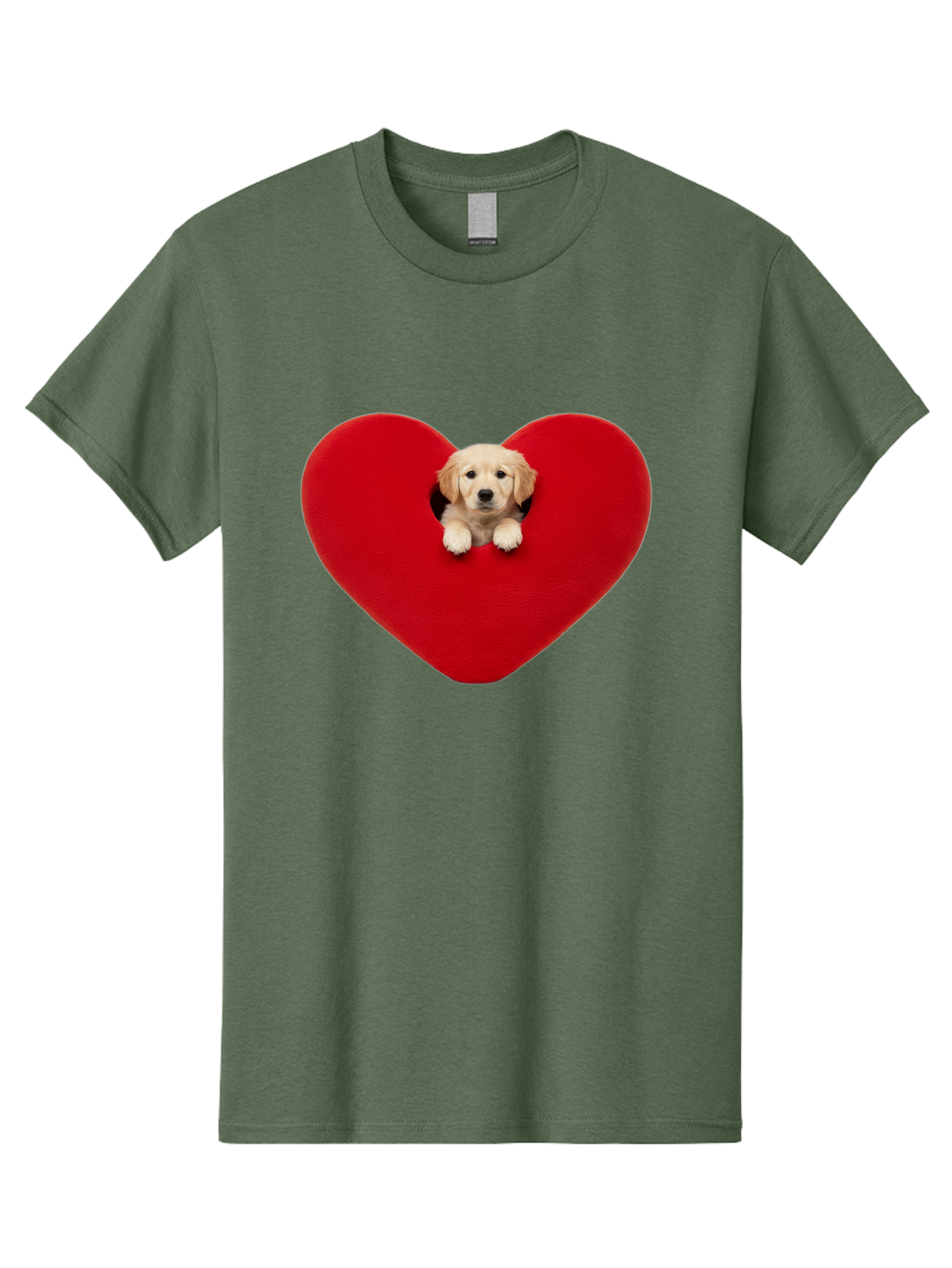 Puppy-In-Heart Men'S Graphic Tee, 100% Cotton, Comfortable Casual Summer Wear, Machine Washable, Adorable Puppy, Golden Retriever, Cute Dog, Heart Shape, Love Symbol, Heartwarming Scene, Playful Pup, Furry Friend, Heart Cutout Bac348